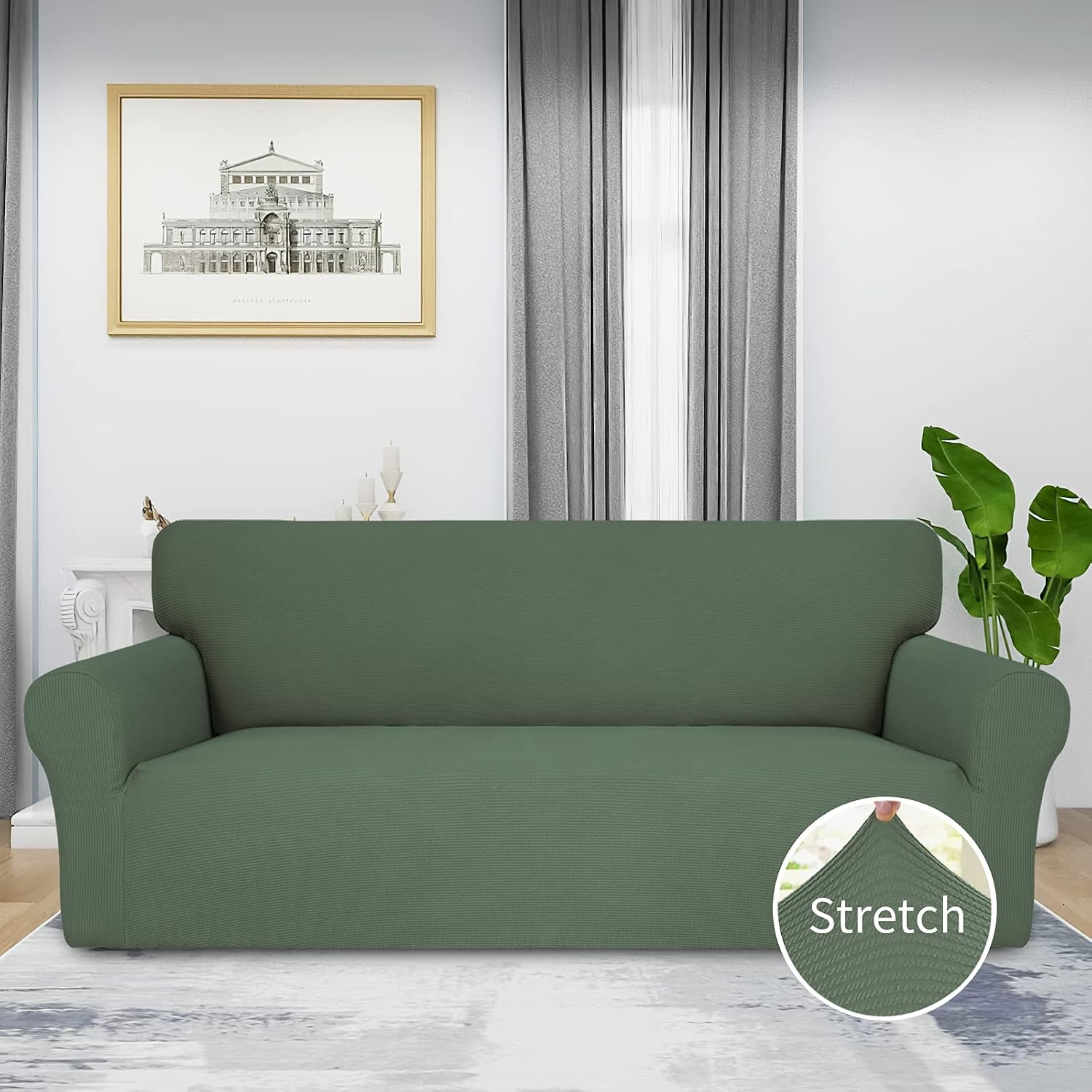 Easy-Going Thickened Stretch Slipcover, Sofa Cover, Furniture Protector with Elastic Bottom, 1 Piece Couch Shield, Sturdy ,for Pets,Kids,Children,Dog (Oversized Sofa,Greyish Green)