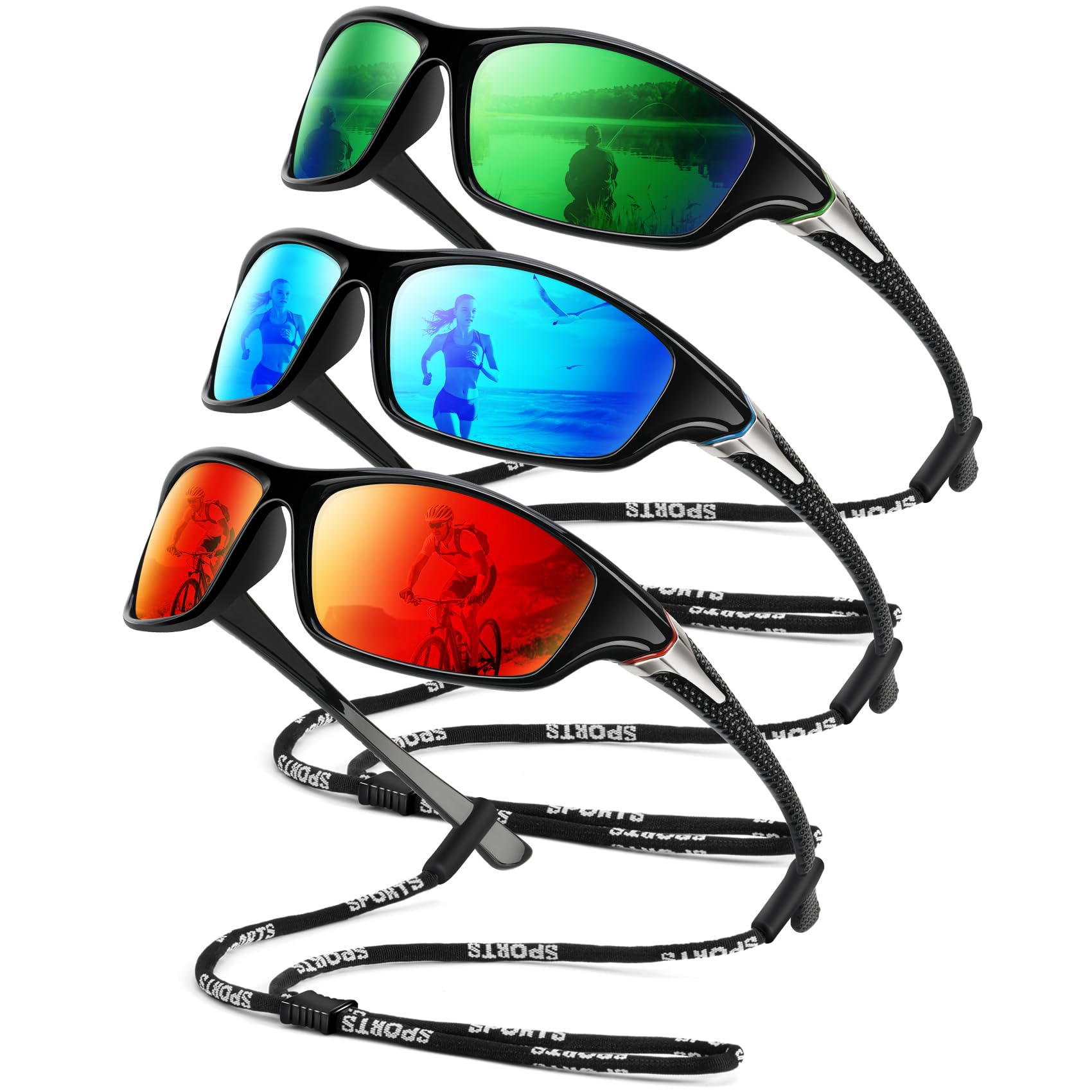 Polarized Sunglasses Men, Sports Sun Glasses Womens UV400 Protection for Fishing Running Driving