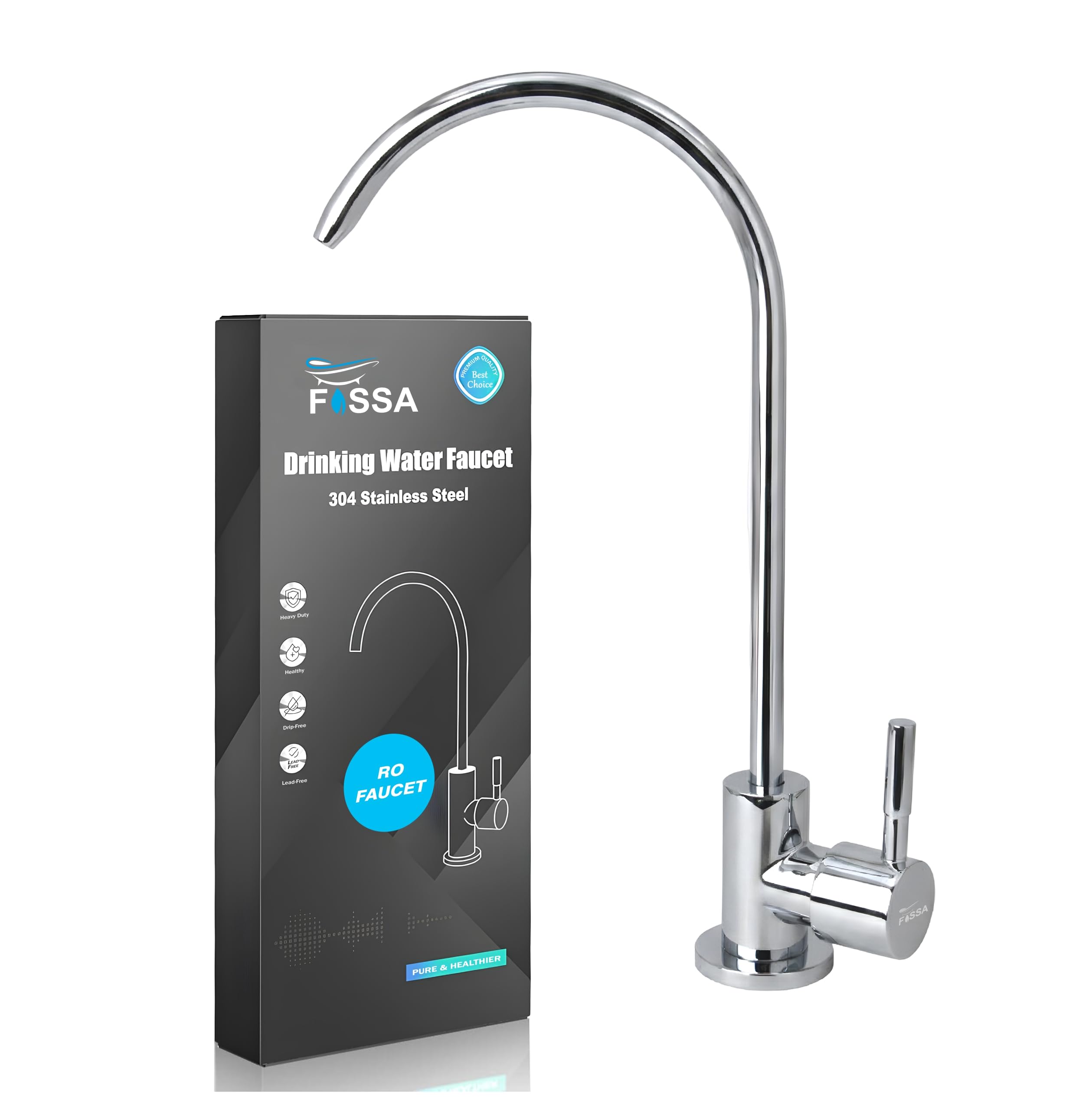 Fossa RO Tap Kitchen Water Filter Faucet | 100% Lead-Free Drinking Water Faucet | 304 Stainless Steel Body | Brushed Nickel | Wall Mount Kitchen RO Tap (Chrome Finish)