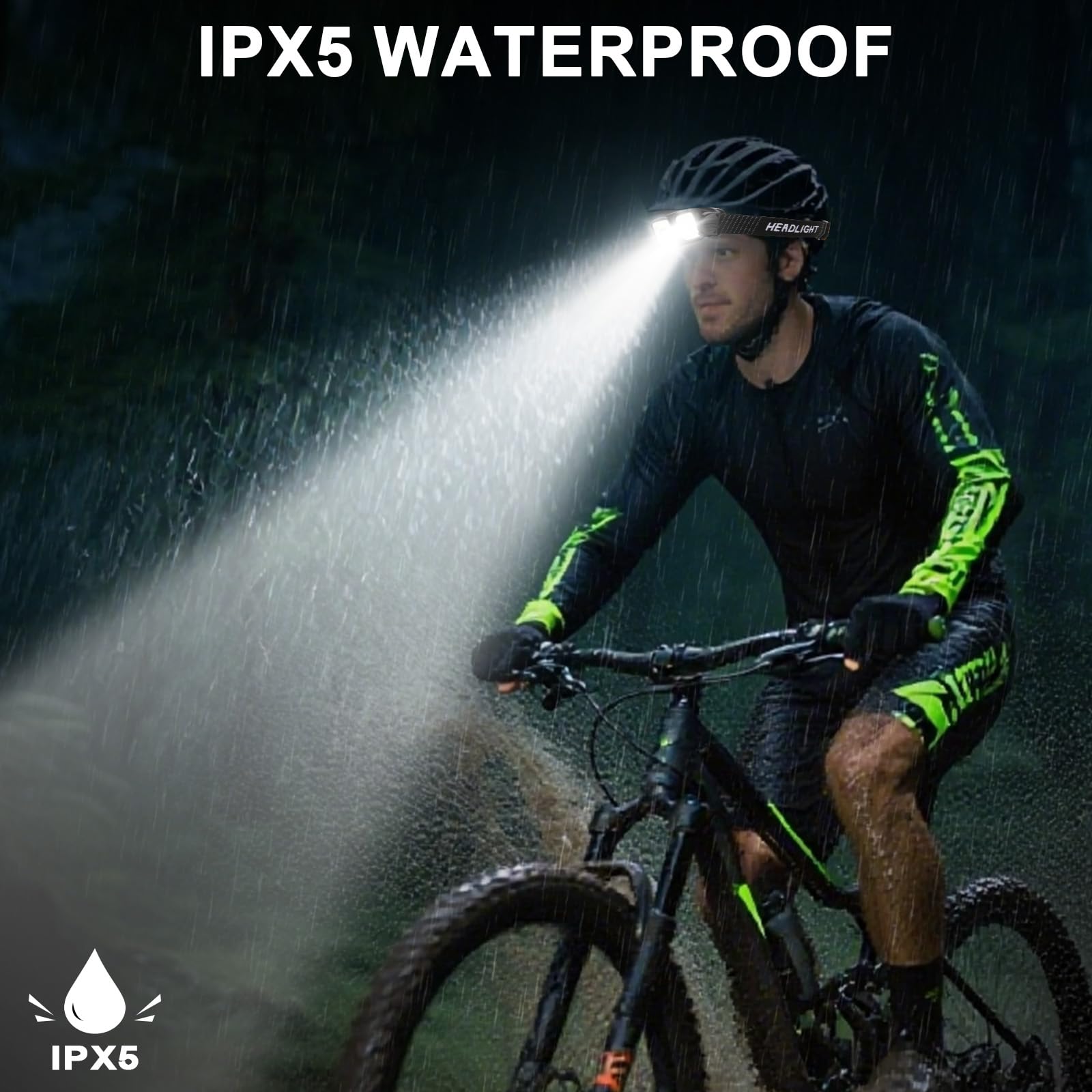 Linterna frontal LED recargable con sensor de movimiento blanca + luz roja para adultos y niños, impermeable, ligera, luces de cabeza de senderismo para acampar al aire libre, correr, pesca, 2