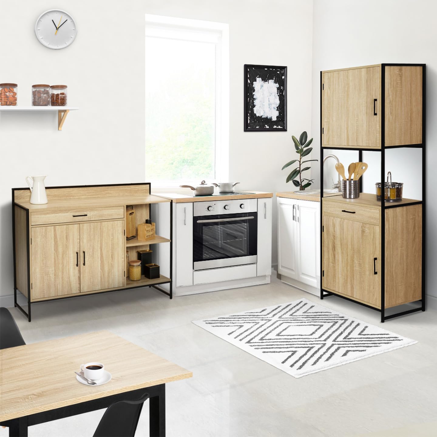 IDMarket – Aparador bajo de cocina 120 cm Detroit Plan de trabajo H.83 CM 2 puertas + cajón diseño industrial