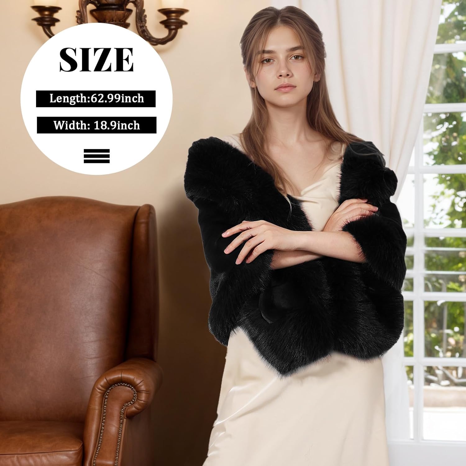 SUKUTU Faux Fur Shawl Winter Warm Luxury Cloak Coat Wrap Cape for Party Weeding Party Evening Dresses - Image 7