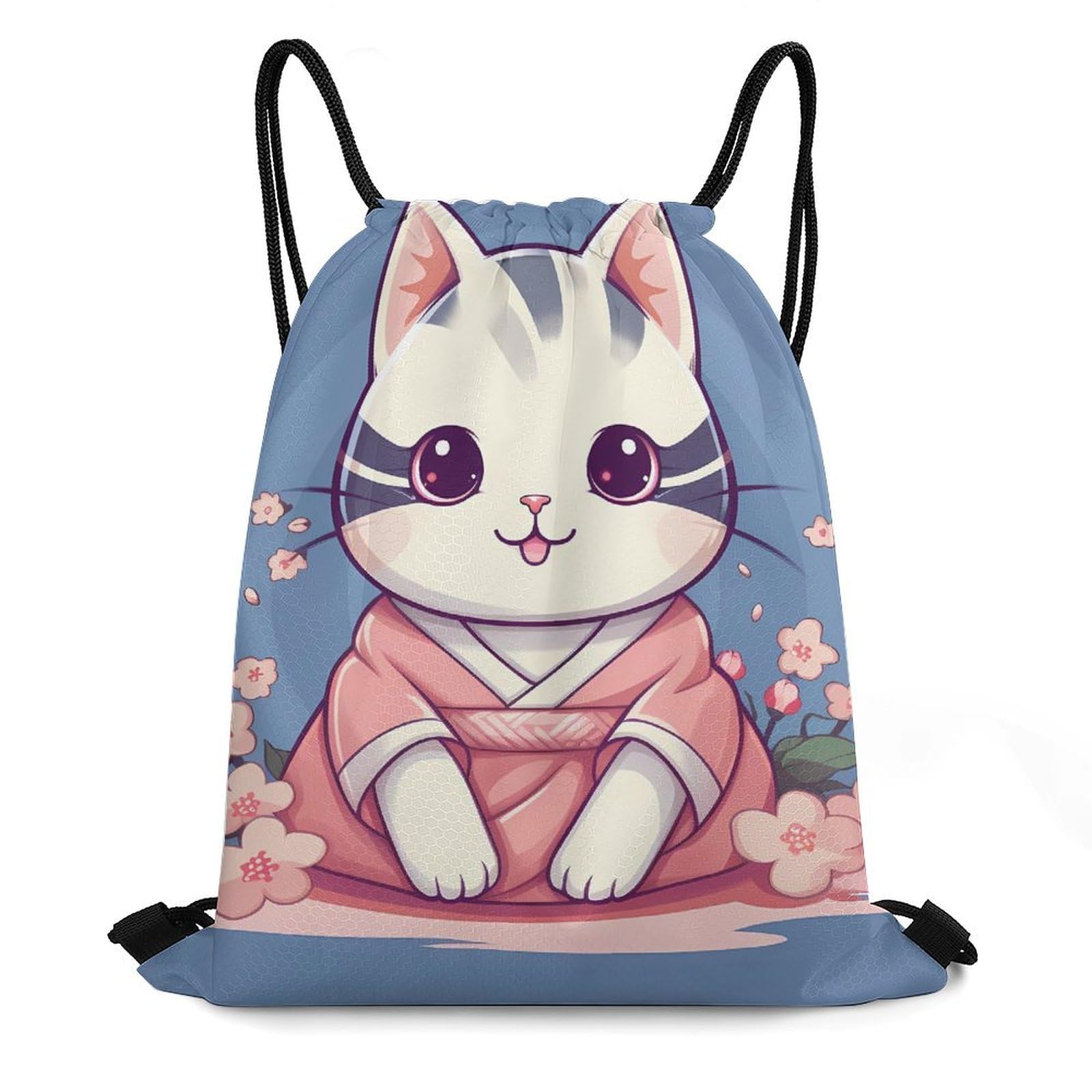 Cute Japanese Cat Drawstring Backpack Durable Sport Gym Bags Daypack for Men Women 35 * 42cm