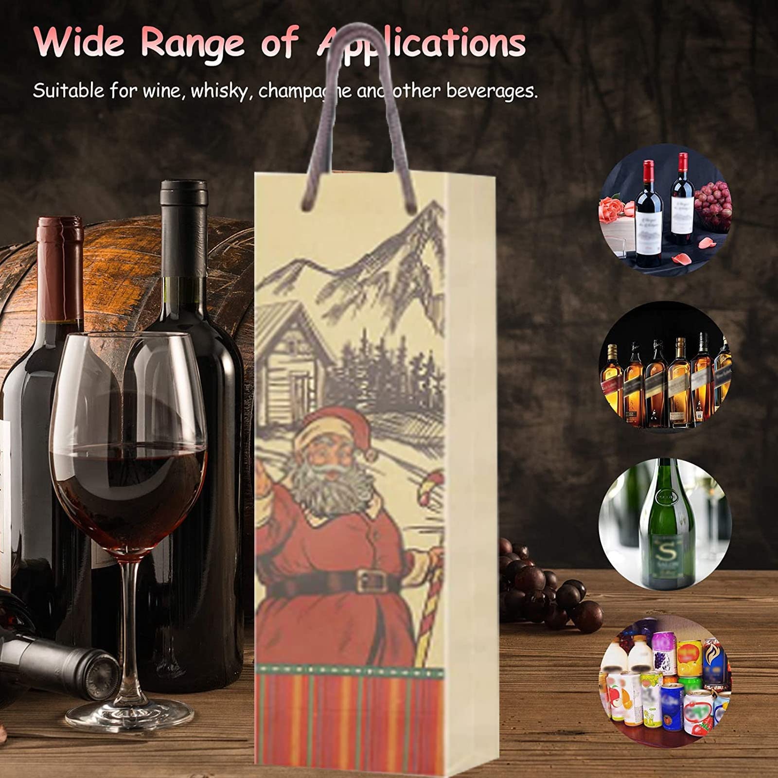 Set 6 Sacchetti Juta Per Bottiglie Di Vino Natale (3 Rossi + 3 Naturali) Con 12 Etichette Kraft E 12 Corde - Regalo Elegante Per Feste E Tavola