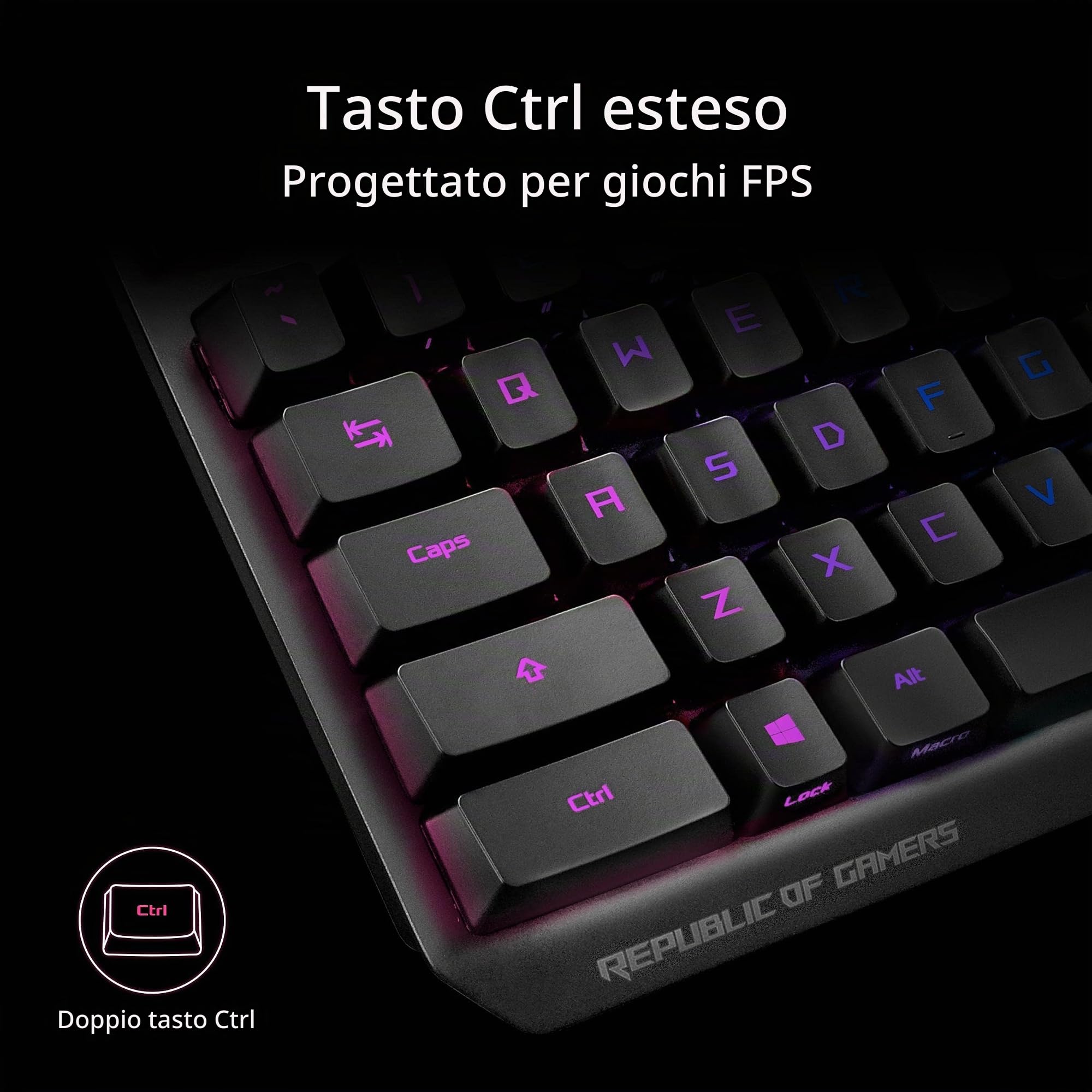 ASUS ROG Strix Scope RX Tastiera Meccanica USB, Switch Ottici Meccanici ROG RX Rossi, Resistente all'Acqua e alla polvere IP56, Porta USB, Xccurate CTRL, Tasto Stealth, Macro, Layout Italia, Nero