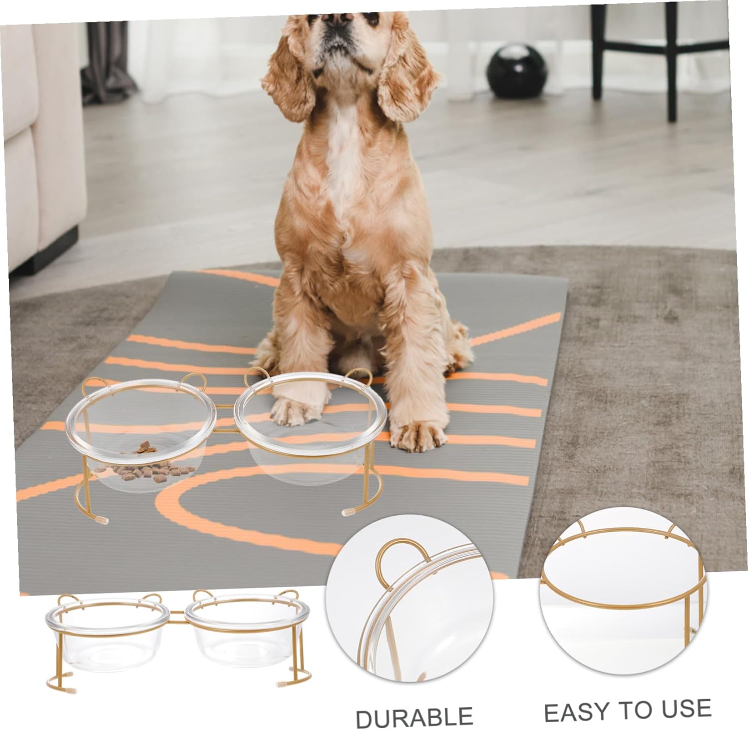 Generic Raised Glass Cat Food Bowl with Nonslip Iron Stand Double Pet Bowls for Cats and Dogs Food Grade Safe Materials Stable Design for Indoor Use Easy to Clean and Bite Resistant