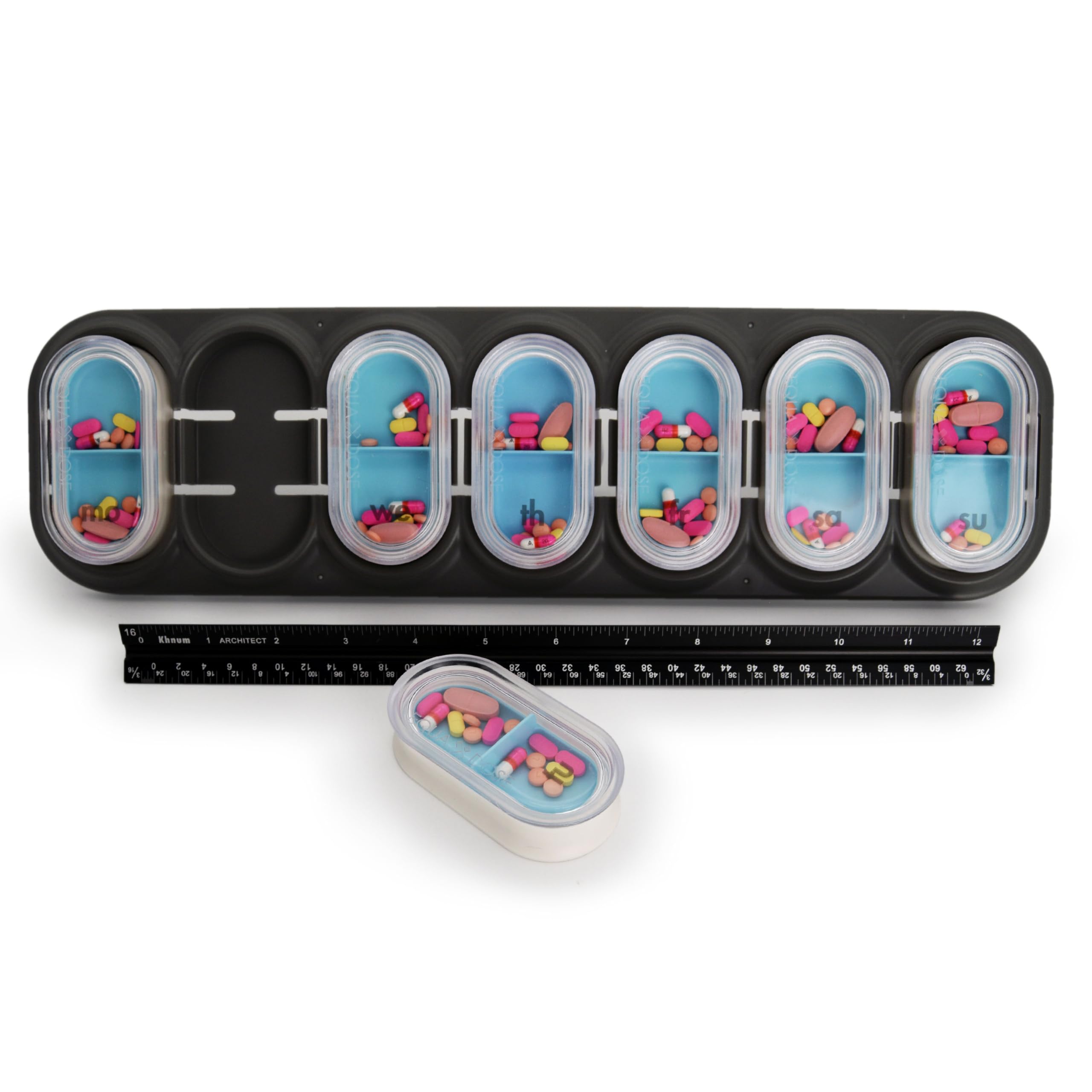 EQUADOSE Weekly Pill Organizer, Extra Large 7-Day Vitamin Jumbo Case with Removable Pods, Oversized Medication Carrier for Easy Travel and Daily Health Management, Travel-Friendly