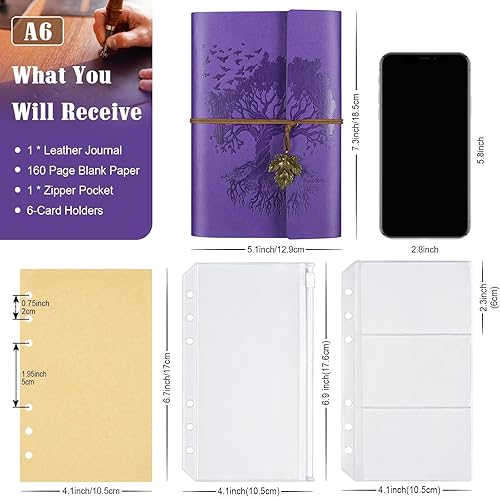 Vista 56 de Cuadernos de cuero con páginas en blanco, diario vintage recargable para escribir, diario de viaje personal, cuaderno de bocetos para escribir