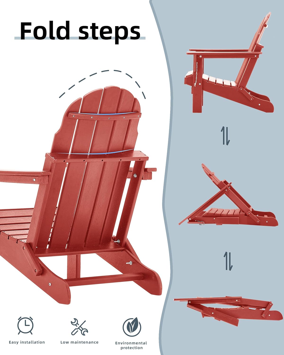 Adirondack Chairs, HDPE All-Weather Adirondack Chair, Fire Pit Chairs (Folding, Red)