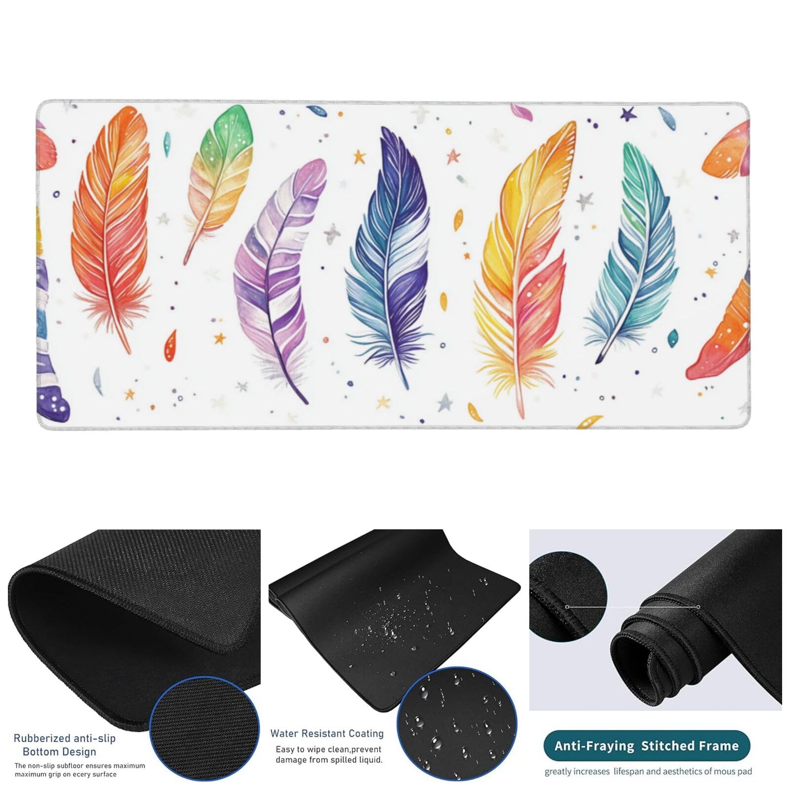 Podkładka pod mysz w kolorze białym XXL podkładka pod mysz 1200 x 600 x 4 mm podkładka pod mysz dla graczy z piór ergonomiczna podkładka pod mysz, antypoślizgowa gumowa podstawa, wodoodporna do