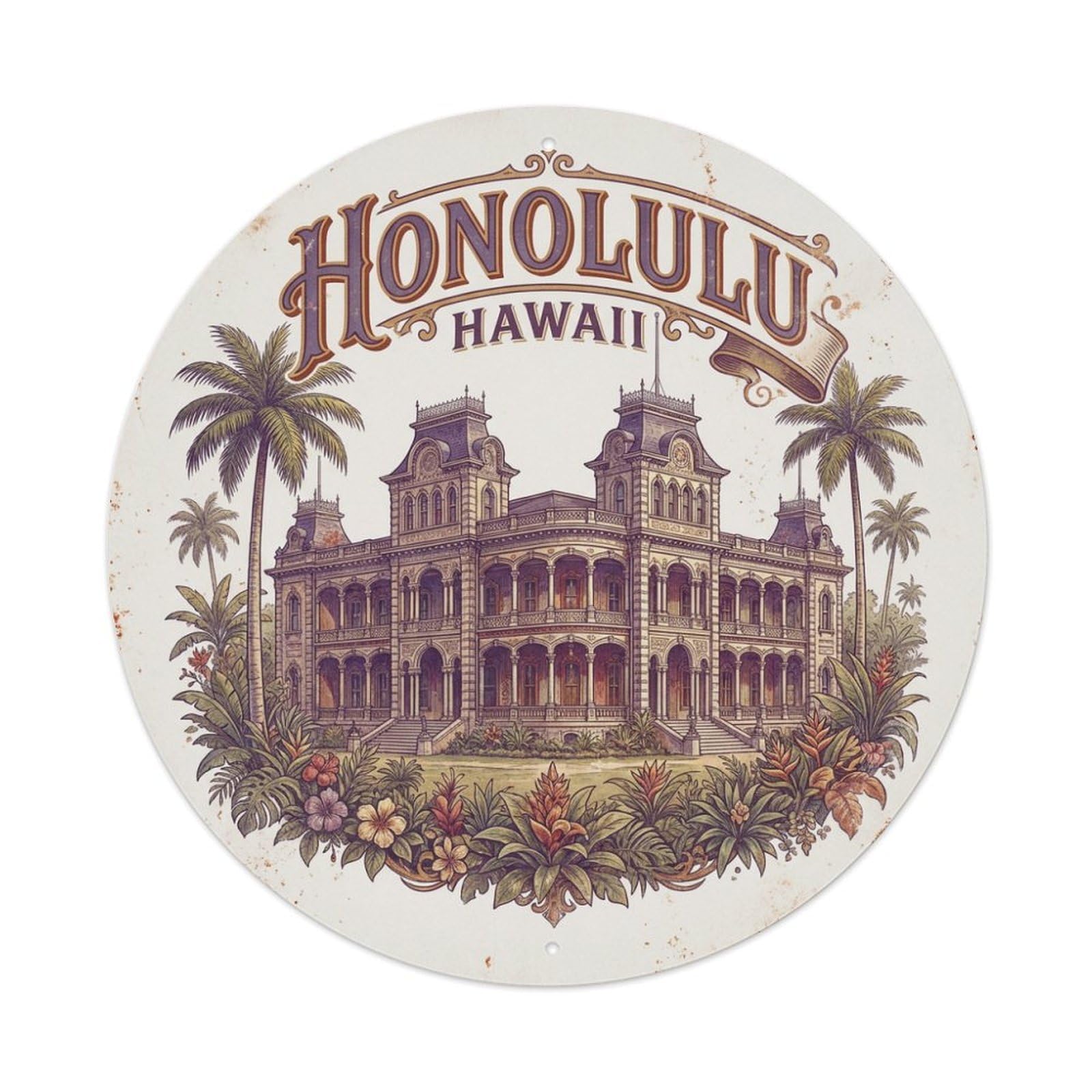 Vintage Travel Honolulu Hawaii Crown Metal Tin Sign
