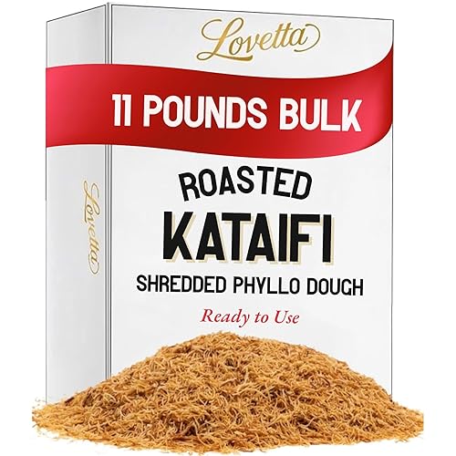 Kataifi Masa de fillo triturada asada a granel de 11 libras (11.0 lbs) | Masa Knafeh seca al horno para barra de chocolate Dubai crujiente Kunafa |