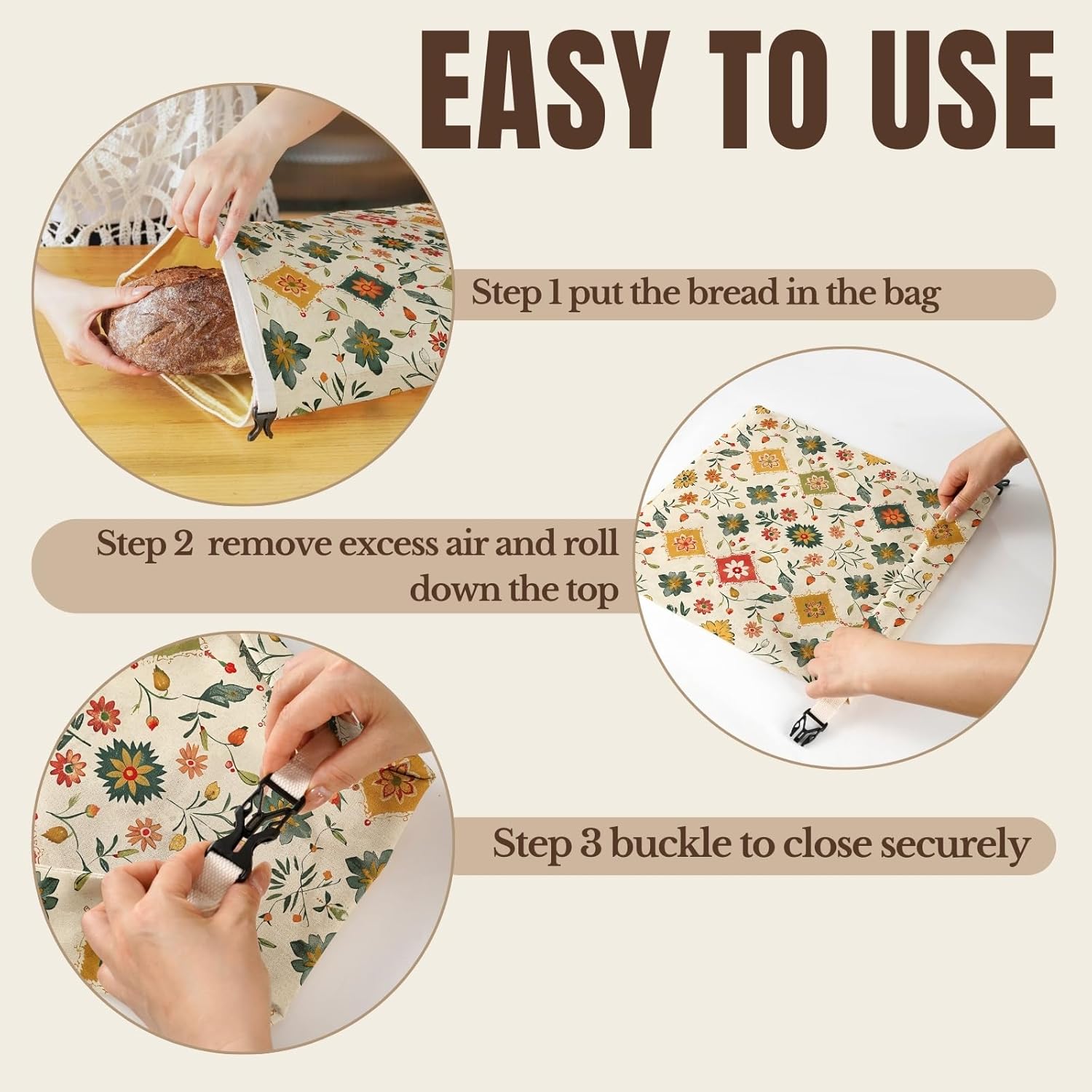 InnoBeta Beeswax Bread Bags for Sourdough & Homemade Bread, 2 Pack Reusable Cotton, 17"x13", Vintage Pattern