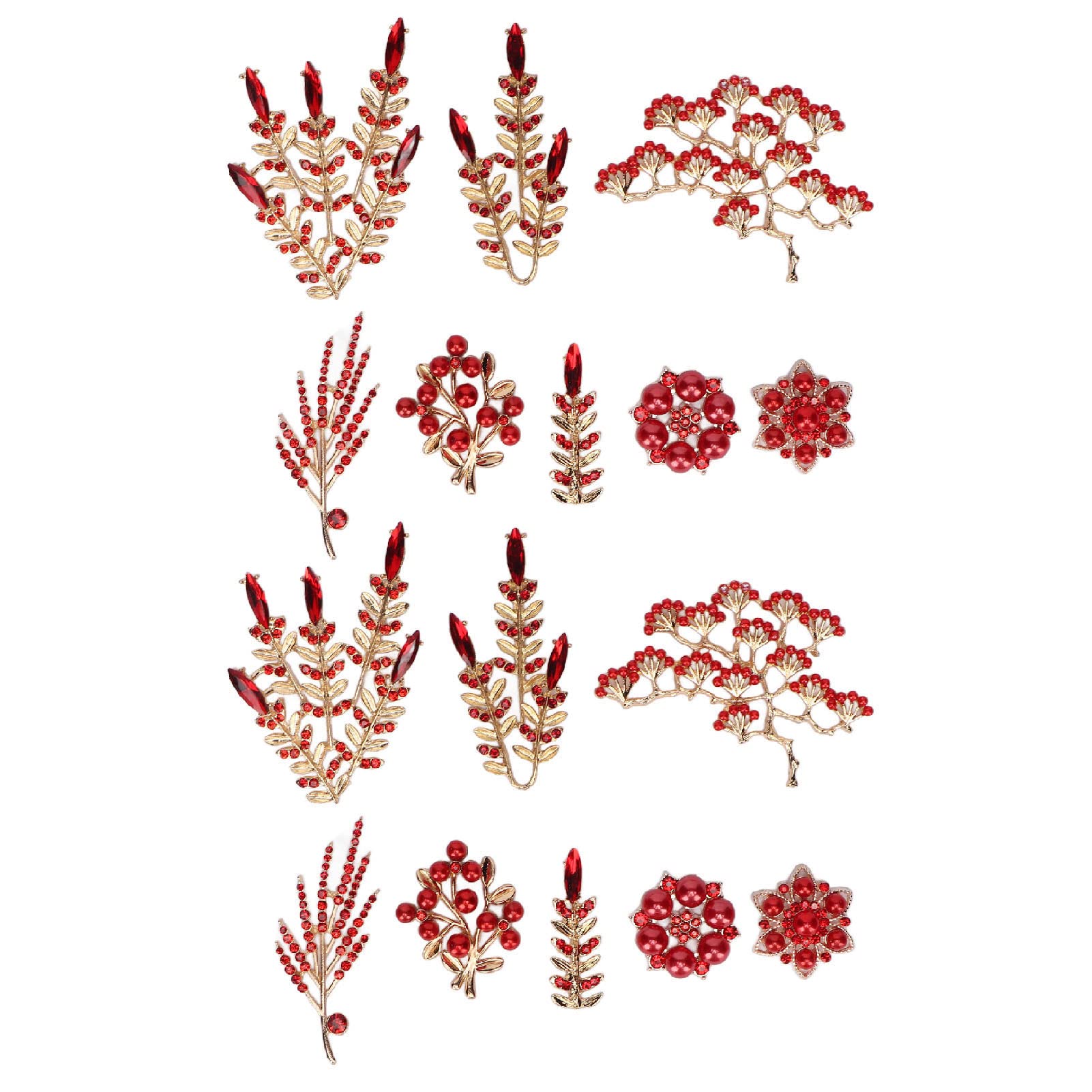 16Pcs Rhinestone Pearl Embellishments, Pearl Flower Buttons Brooch Alloy Pendants, Flower Buttons Alloy Pendants for Jewelry Making Wedding DIY Clothes Shoes Sew Crafts Red