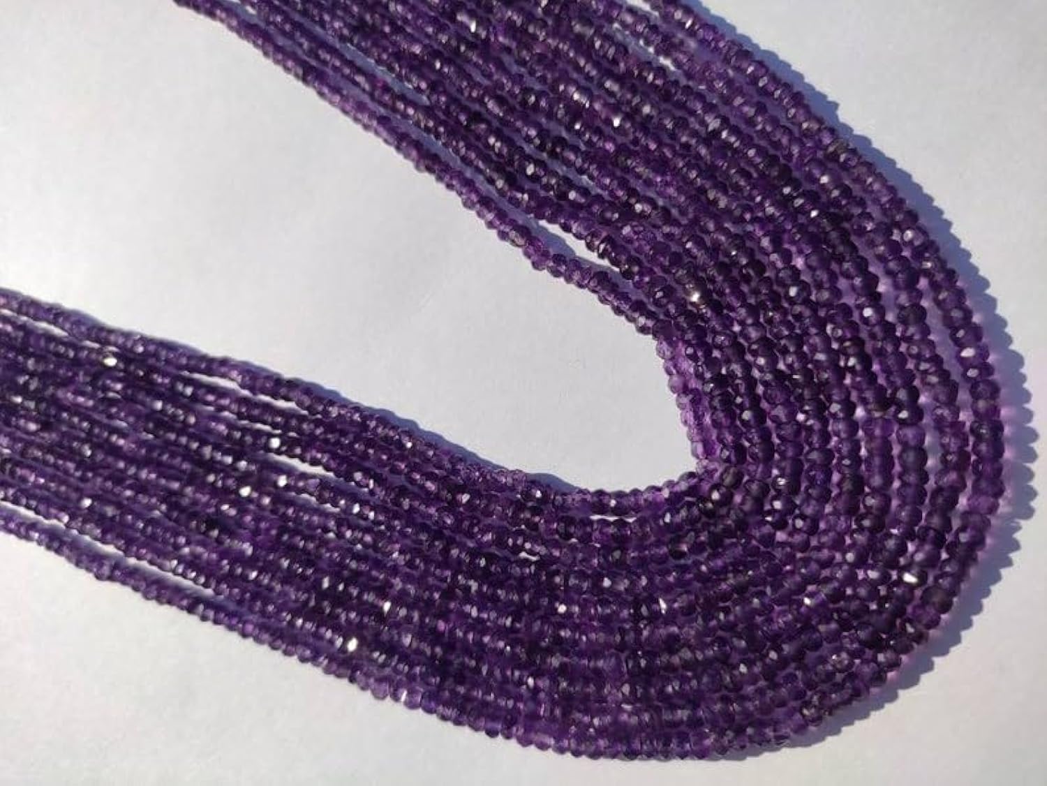 Perles en améthyste naturelle facettée haut de gamme 33cm pour joaillerie fine
