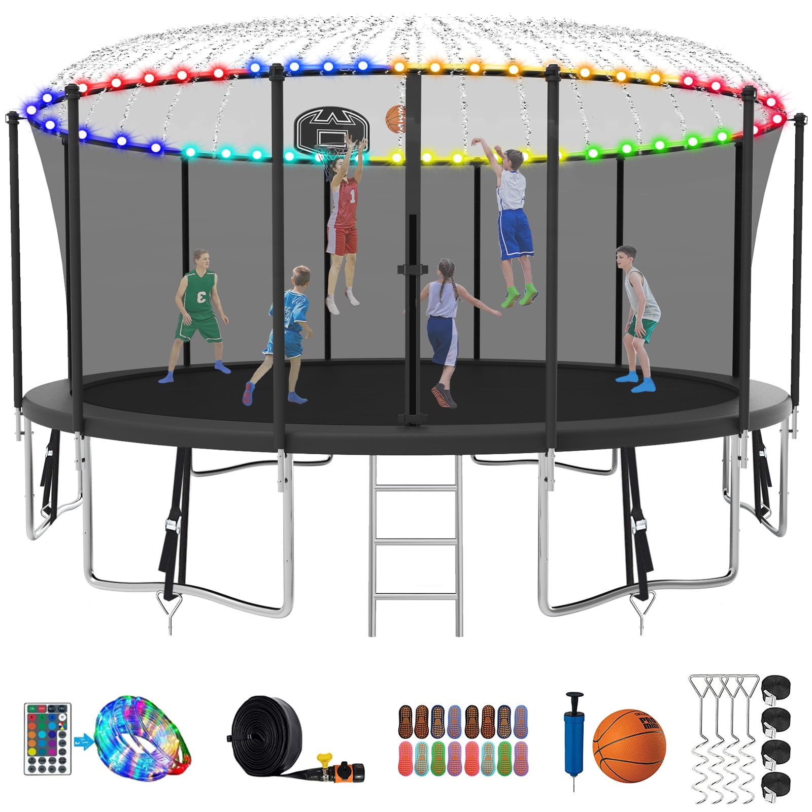 Tranpoline 1500LBS 16 15 14 12 10 8 FT Tranpoline for 7-10 Kids and Adults, Windproof Outdoor Tranpoline with Enclosure Net, Basketball Hoop, Easy to Install & Last Long - ASTM Approved
