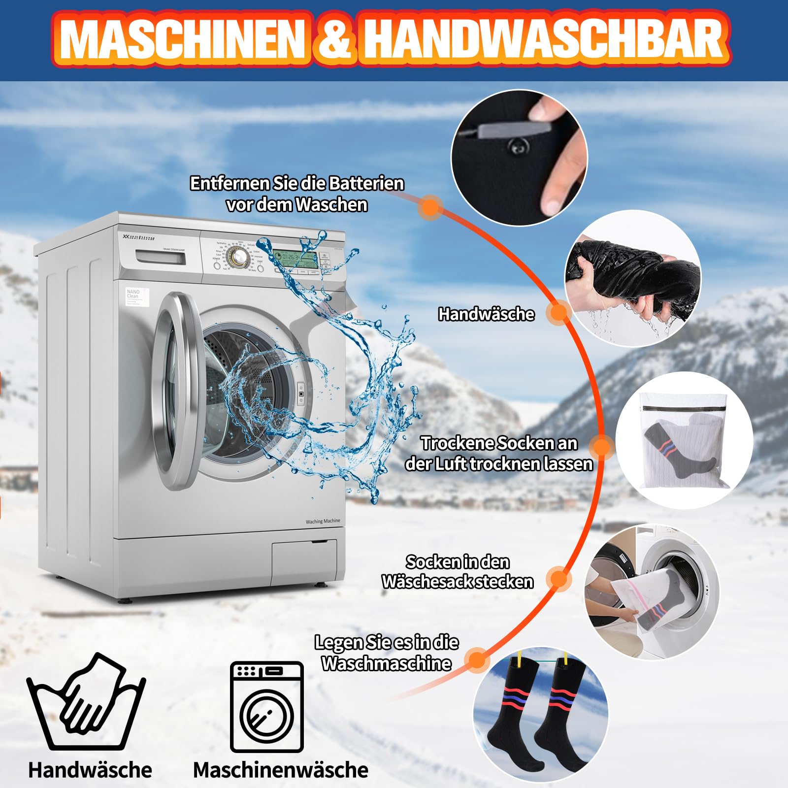 Multper Beheizbare Socken Damen Herren, 5V 5000mAh Wiederaufladbare Heizsocken, 3 Heizstufen Beheizte Socken, Fußwärmer Warme Socken für Outdoor Skifahren Radfahren Winter Camping Wandern