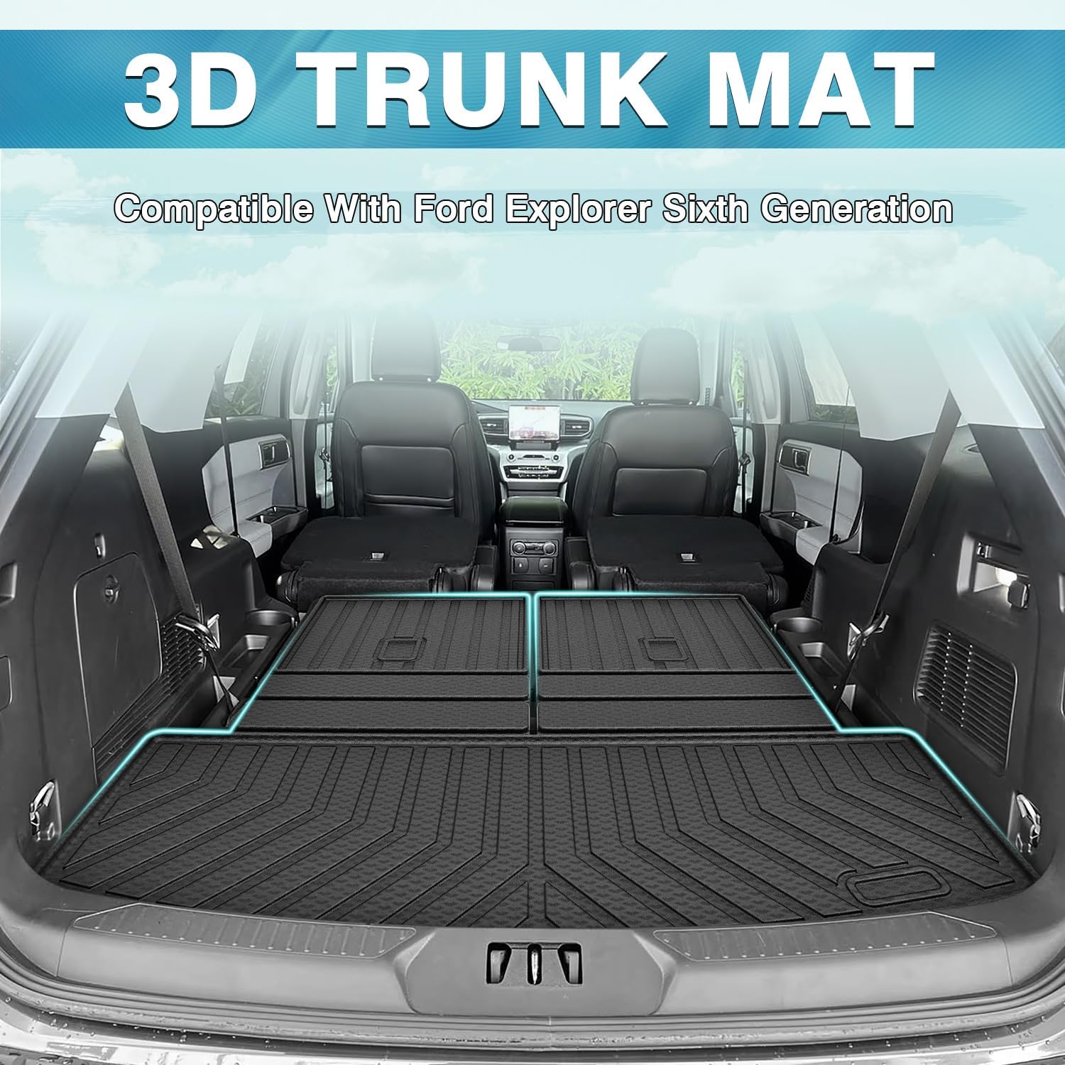 Mixsuper Cargo Liner for Ford Explorer 2020-2025, Trunk Mat for Ford Explorer Accessories Rear Trunk Liner Cargo Mat Backrest Mat Black