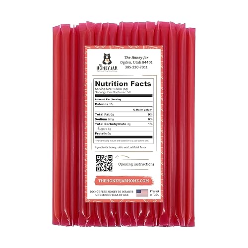 Miniatura 9 de The Honey Jar Palitos de miel cruda con sabor a frambuesa, pajitas de miel pura para el té, café o un placer saludable, una cucharadita de miel