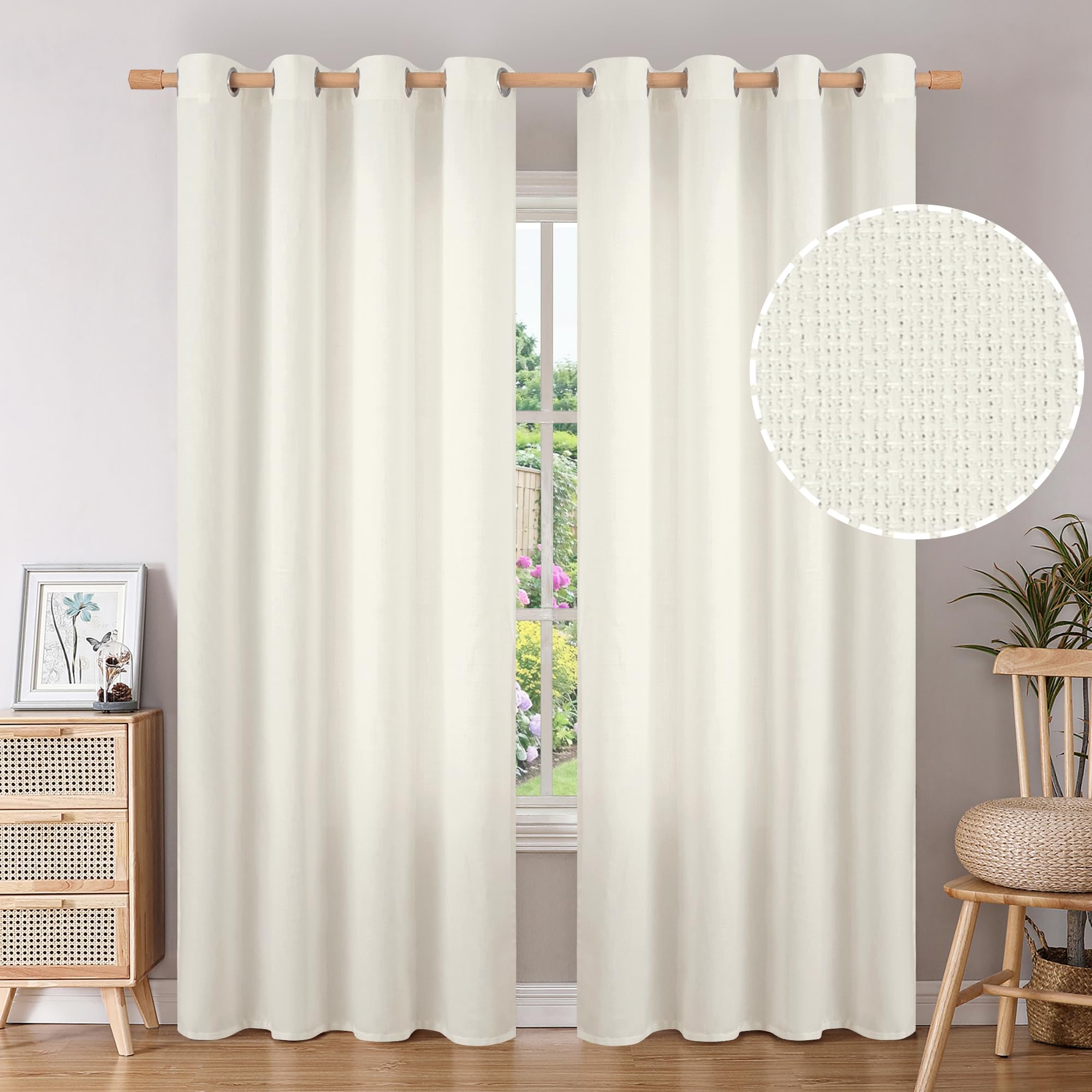 BGment Ivory Linen Curtains 84 Inches Long for Living Room/Bedroom, Natural Light Filtering Window Drapes with Grommet,Set of 2 Panels, Each 52 Inch Wide