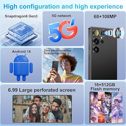 Miniatura 2 de Huness Teléfono S25 Ultra desbloqueado, bolígrafo integrado, batería de teléfono celular de 7000 mAh, pantalla HD de 6.99 pulgadas, Android 14