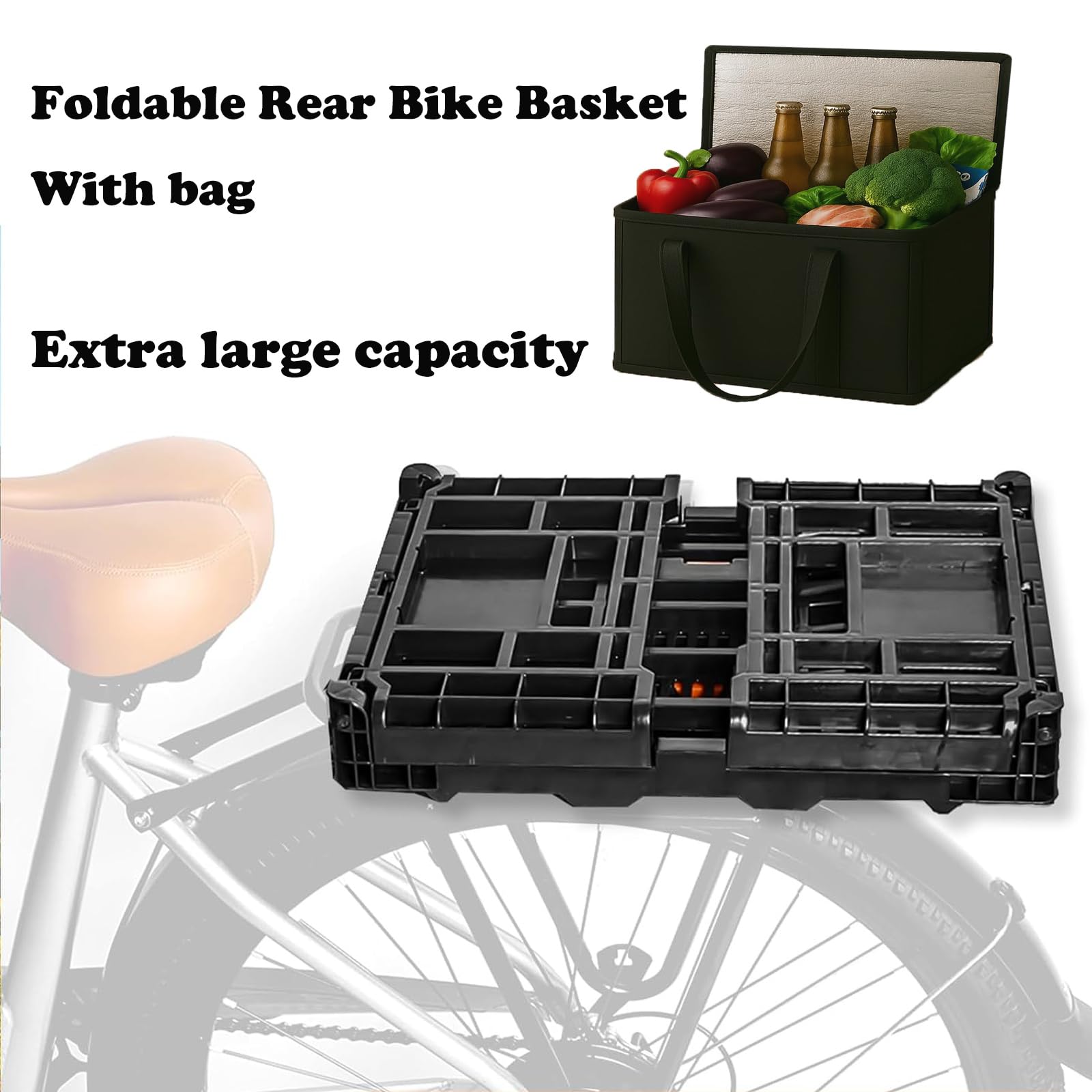 Cestino per Bici,Panier arrière de vélo,Cestino di Tela per Biciclette,trasportino per Animali Domestici,con borsa per la spesa,per diverse biciclette pieghevoli e mountain bike