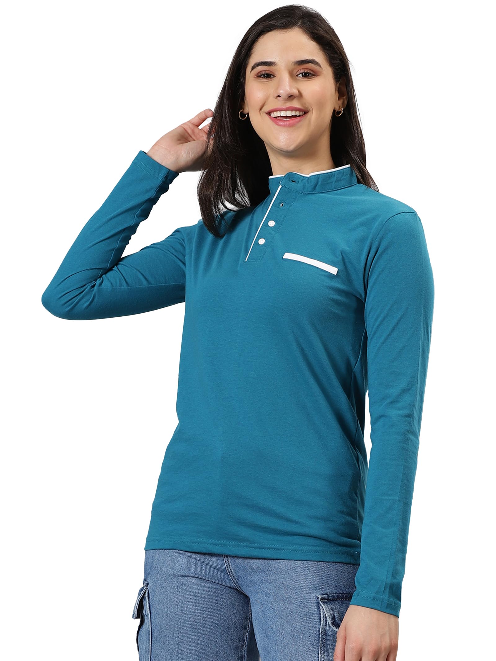ausk Womens T-Shirt with Henley Neck Full Sleeves-picture-11