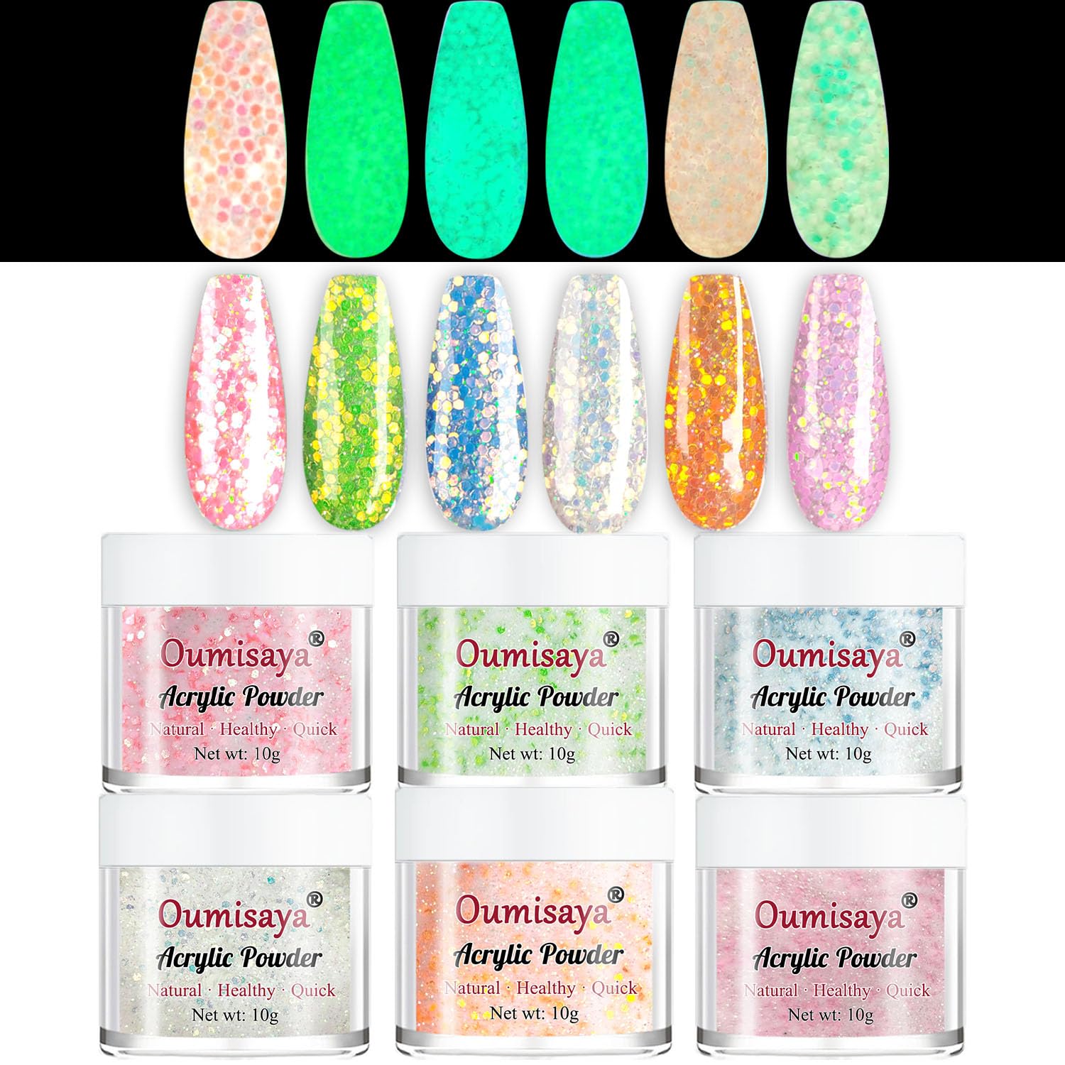 Glow in the dark Fall Nail Acrylic Powder Pastel Colors Set APG060