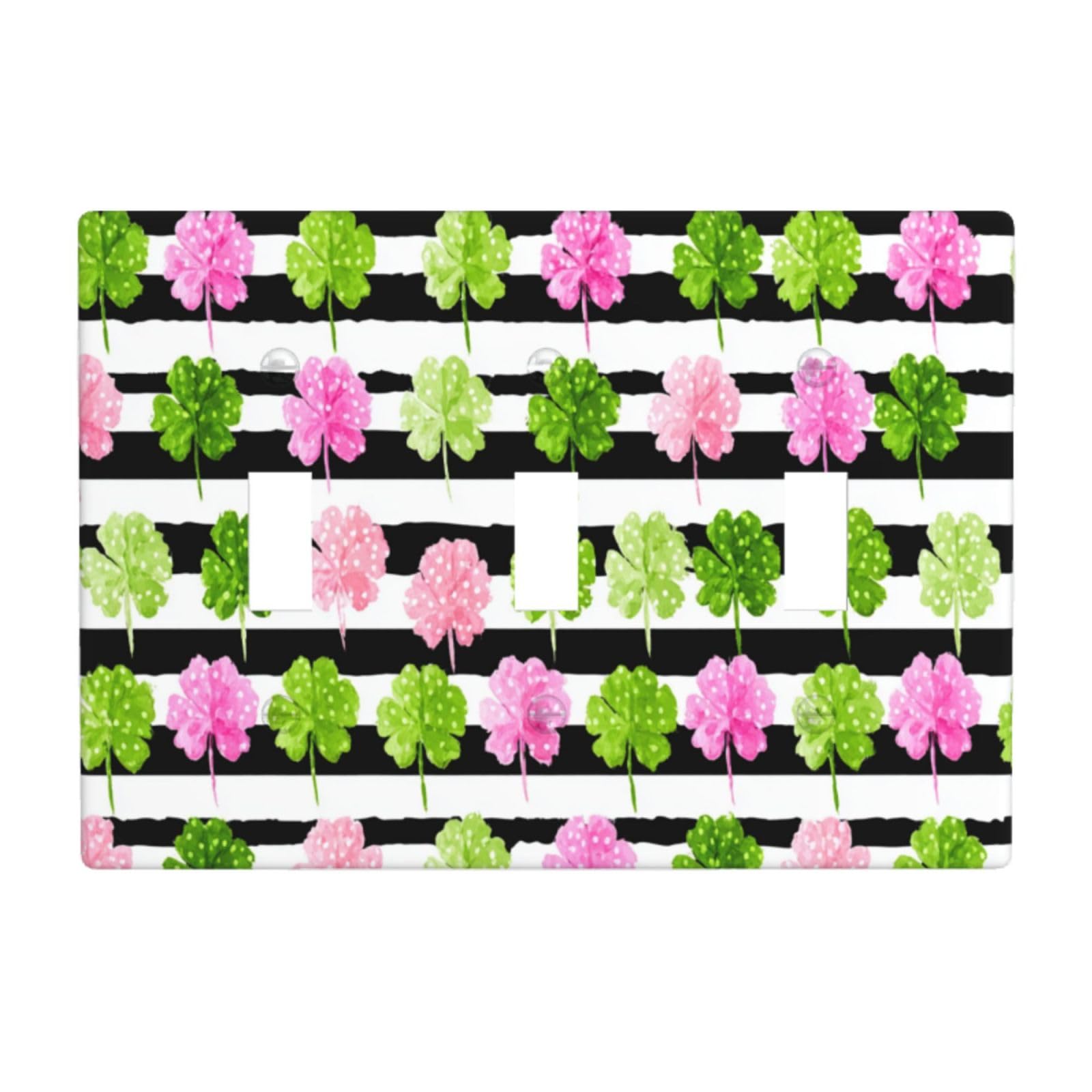 Pink and Green Polka Dot Clovers Light Switch Covers 3 Gang Triple Toggle Wall Plate Switchplate Electrical Faceplate for Bathroom Kitchen Bedroom Decor
