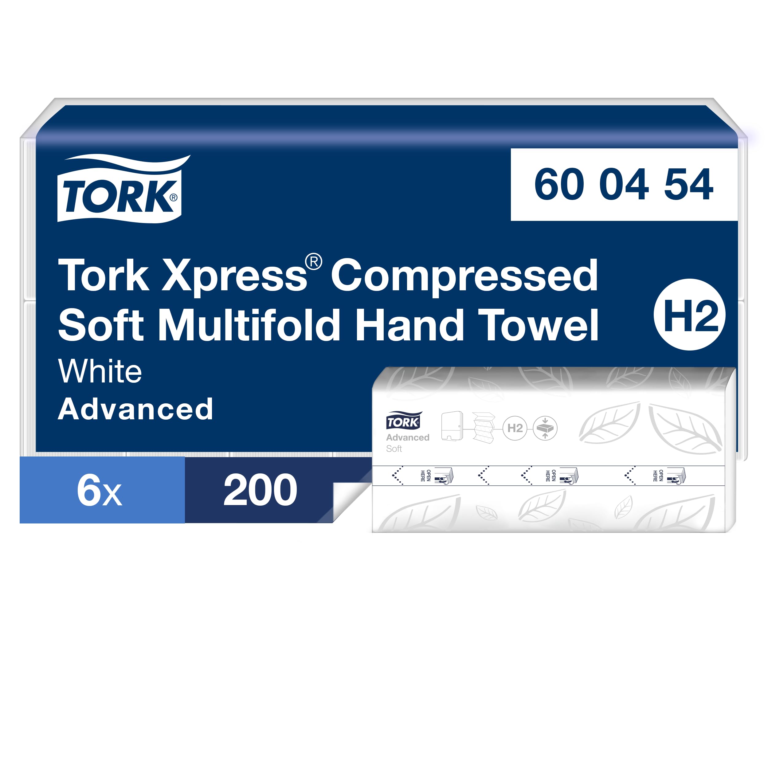 Tork Xpress komprimierte weiche Multifold-Papierhandtücher Weiß H2, Advanced, 2‑lagig, M‑Falz, saugfähig, 6 × 200 Tücher, 600454