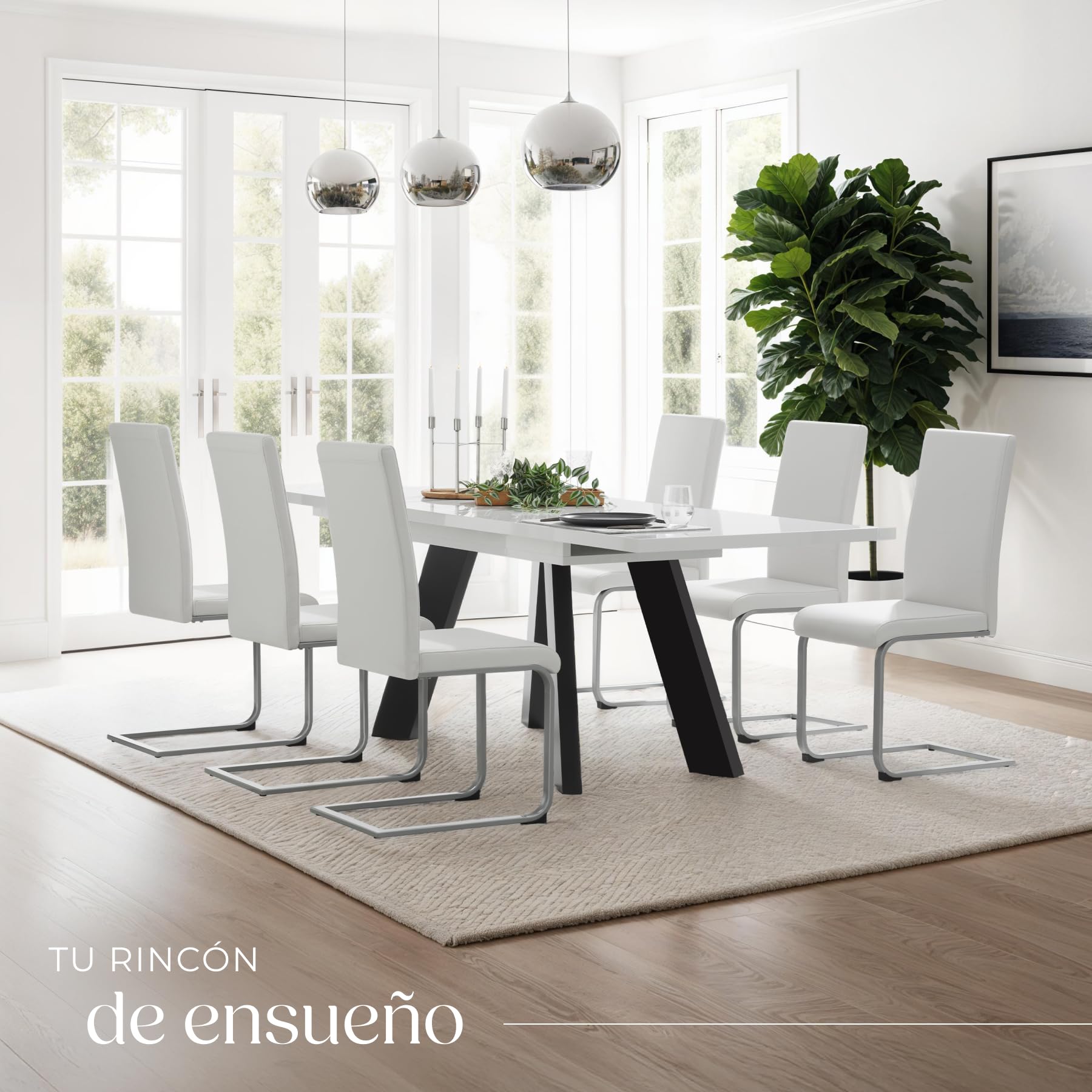 tectake® Conjunto de Sillas de Comedor, Diseño Moderno, Asiento y Respaldo Acolchado, Piel Sintética, Alta Capacidad,Montaje Rápido, Sillas Cocina, Silla Comedor - 4 Sillas Blanco