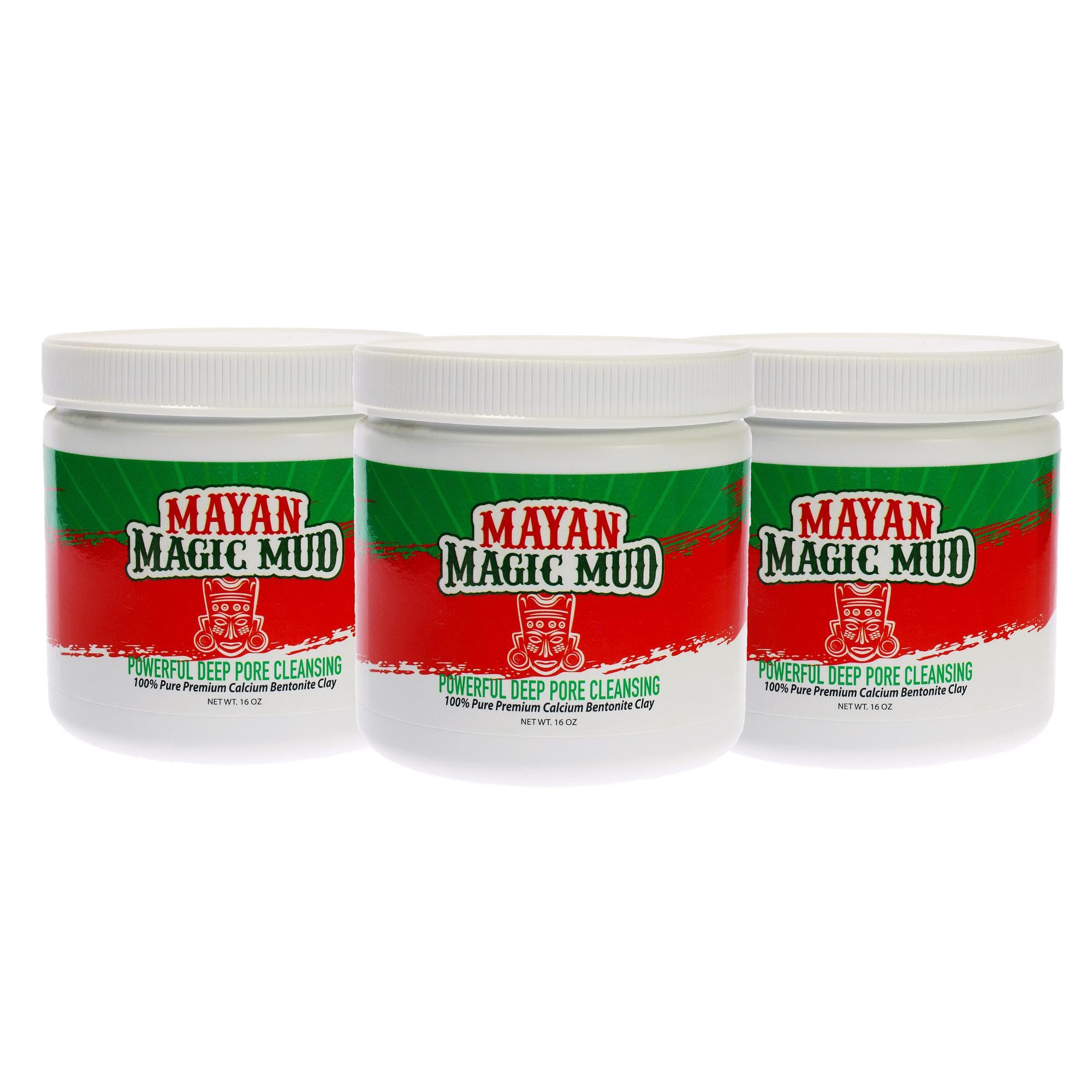 Mayan Magic Mud- Premium Indian Healing Clay- Powerful Deep Pore Cleansing Facial and Body Mask- 100% Pure Calcium Bentonite Clay- Treat Acne Breakouts, Blackheads, Oily Skin- 3-Pack (16 Oz Each)