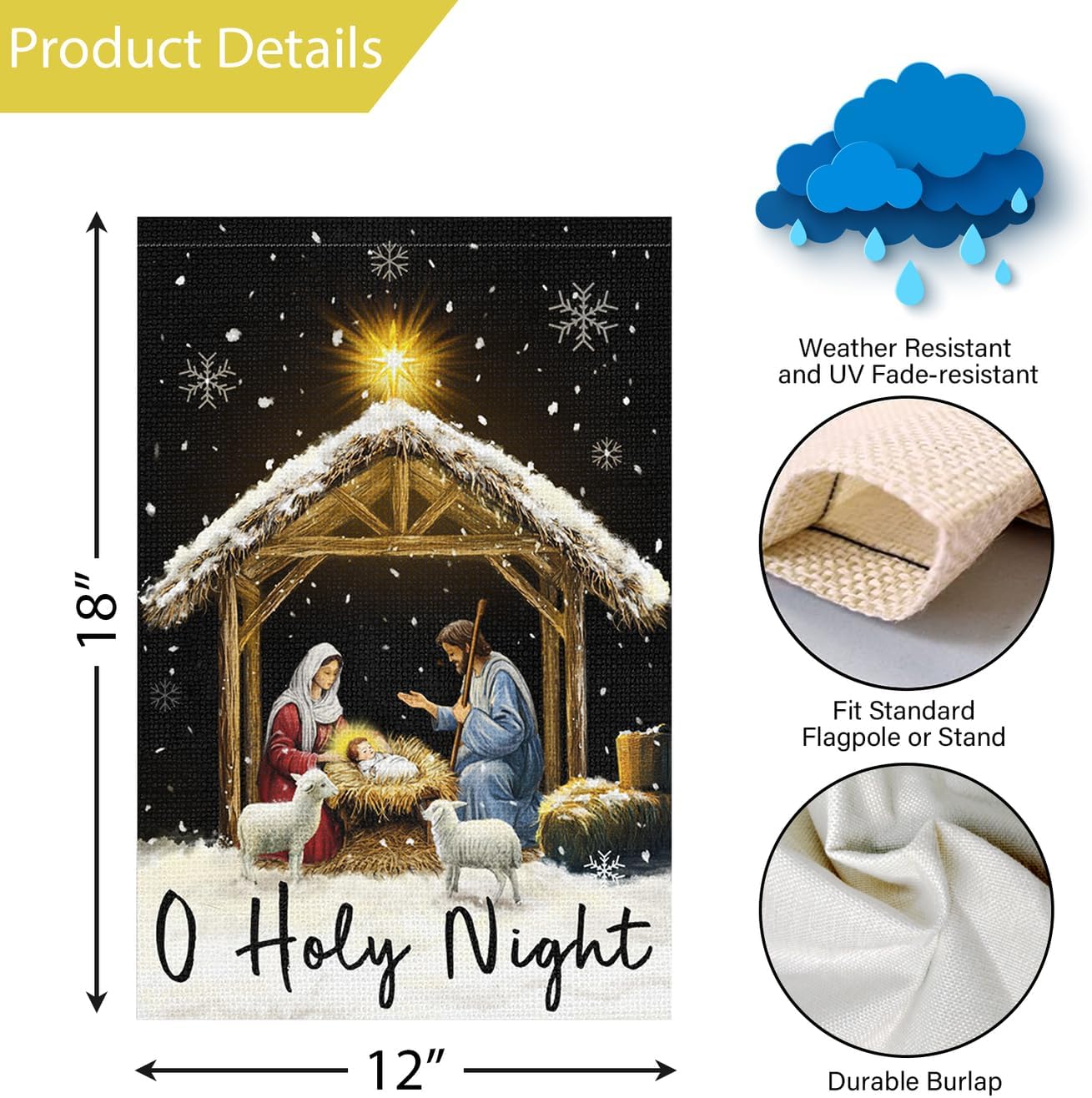 Louise Maelys Christmas O Holy Night Nativity Garden Flag 12x18 Inch Double Sided Xmas Small Burlap Welcome Winter Holiday Christian Yard Outdoor Outside House Decoration - Image 4