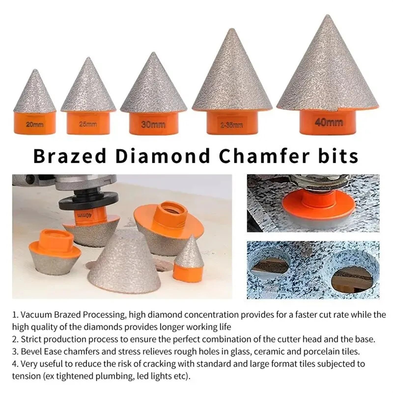 M14 diamentowe wiertła do fazowania, 25-50 mm, frezowanie, przecinarka do płytek, marmur, beton, wiercenie, wiercenie, korony, narzędzia budowlane, 1 szt. (40 mm)