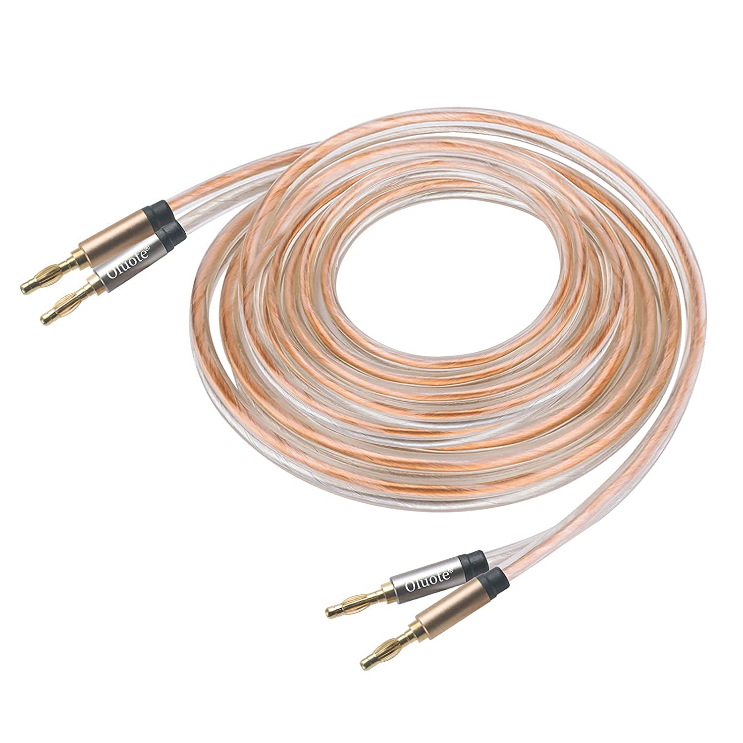 SUNSEATON Speaker Banana Cable, Speaker Wire with Dual Gold Plated Plug Tips, Transparent PVC Oxygen-Free Copper Construction (32.8ft)