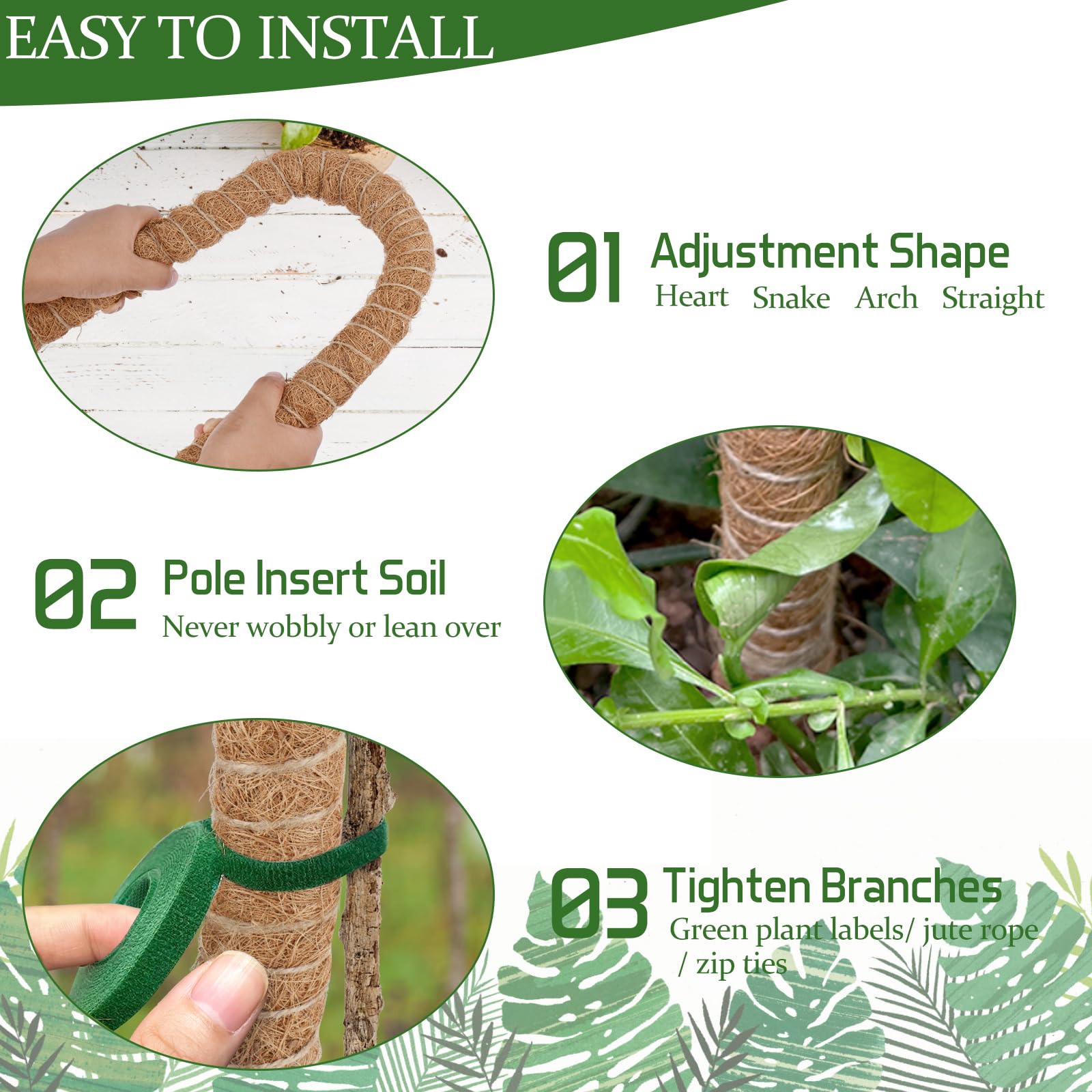 MABUSIYI Moss Pole,Bendable Plant Supports,47" Coir Moss Pole for ndoor and Outdoor Climbing Plants,Monstera & Cheese Plant.2M Garden Ties and 20M Twist ties with cutte(47" 1PCS) - Image 4