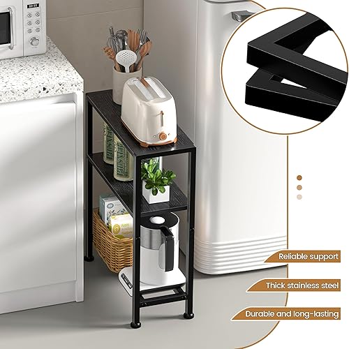 Miniatura 7 de Mesa auxiliar estrecha para espacios pequeños, mesa auxiliar pequeña de 2 niveles con soporte para estantes, mesita de noche delgada, mesa de sofá