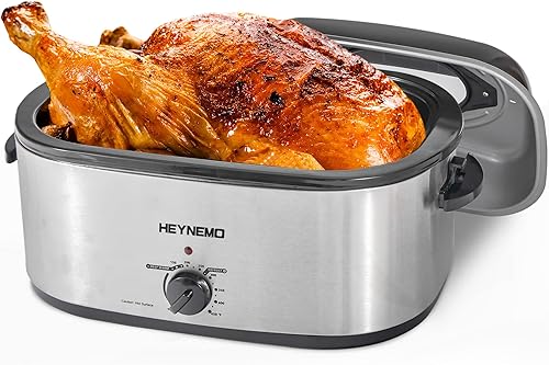 Horno asador eléctrico de 26 cuartos de galón, asador eléctrico de pavo con tapa de visión y auto-hilvanado, sartén grande con función de