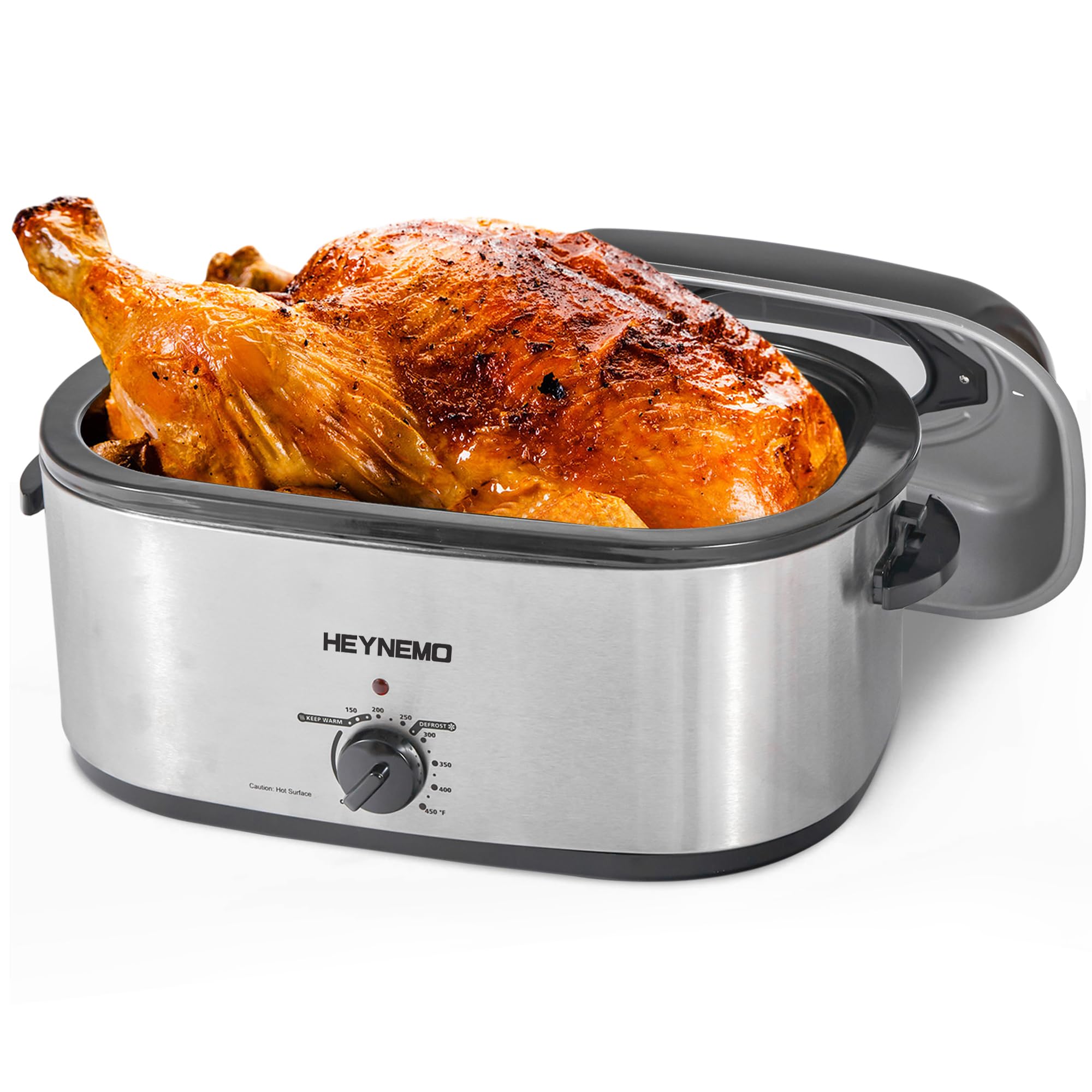 24QT Electric Roaster Oven, Electric Turkey Roaster with Viewing & Self-basting Lid, Stainless Steel Turkey Roaster Oven, Silver