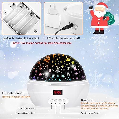 Miniatura 6 de Proyector de luz nocturna de estrellas para interiores, proyector de copo de nieve para dormitorio de niños, lámpara nocturna giratoria de 360