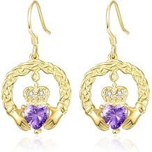 TANGPOET Claddagh Birthstone Earrings for Women 925 Sterling Silver 18K Gold Plated Irish Celtic Jewelry Valentines Christmas Birthday Gifts for Her