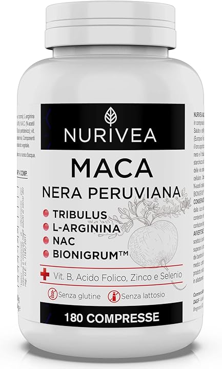 nurivea integratore maca peruviana + arginina + zinco + vitamine b9 b6 b12 + selenio + nac nur-mac