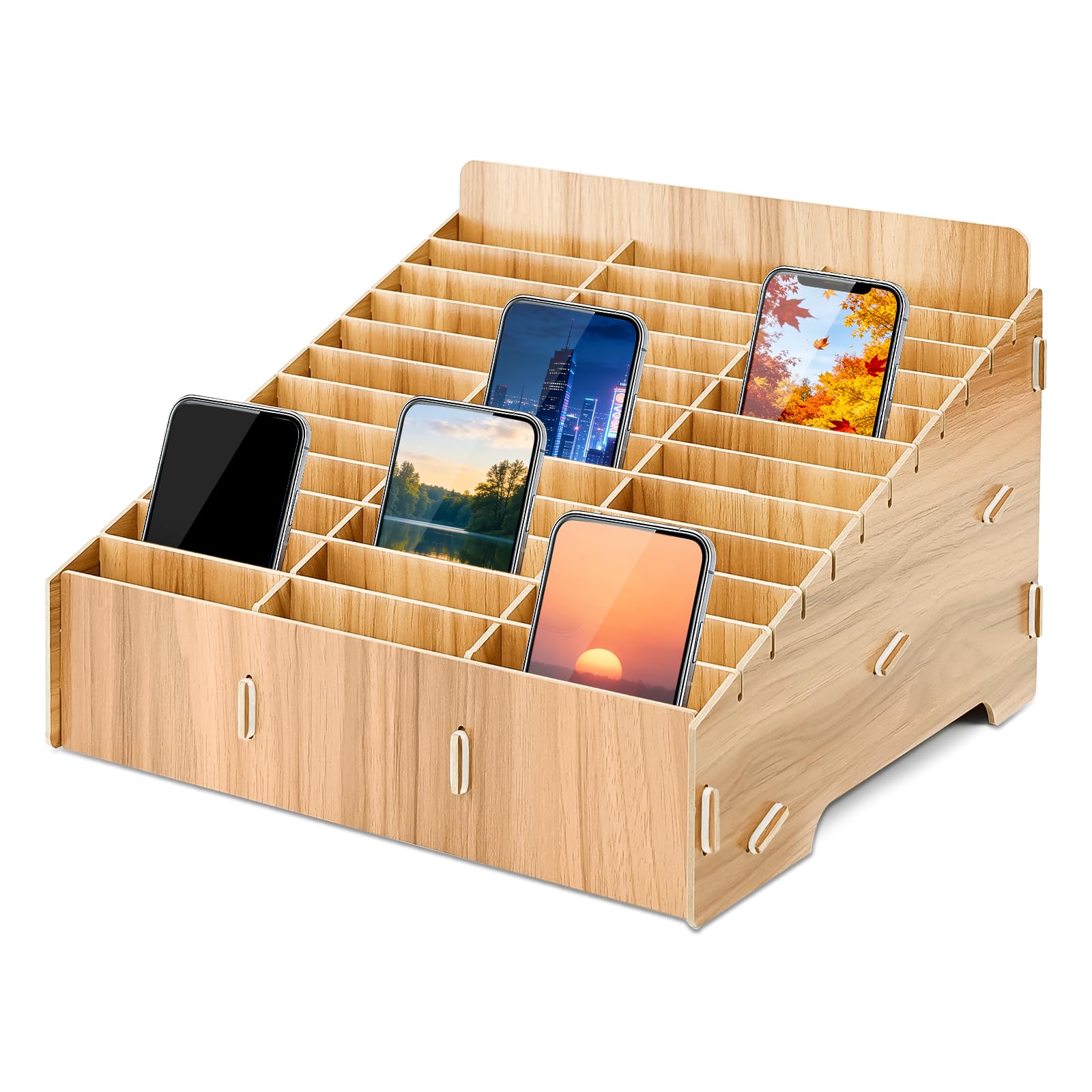 36-Grid Wooden Cell Phone Storage Box Desktop Mobile Phone Holder Organizer for Office Exam Hall Classroom Meeting Room