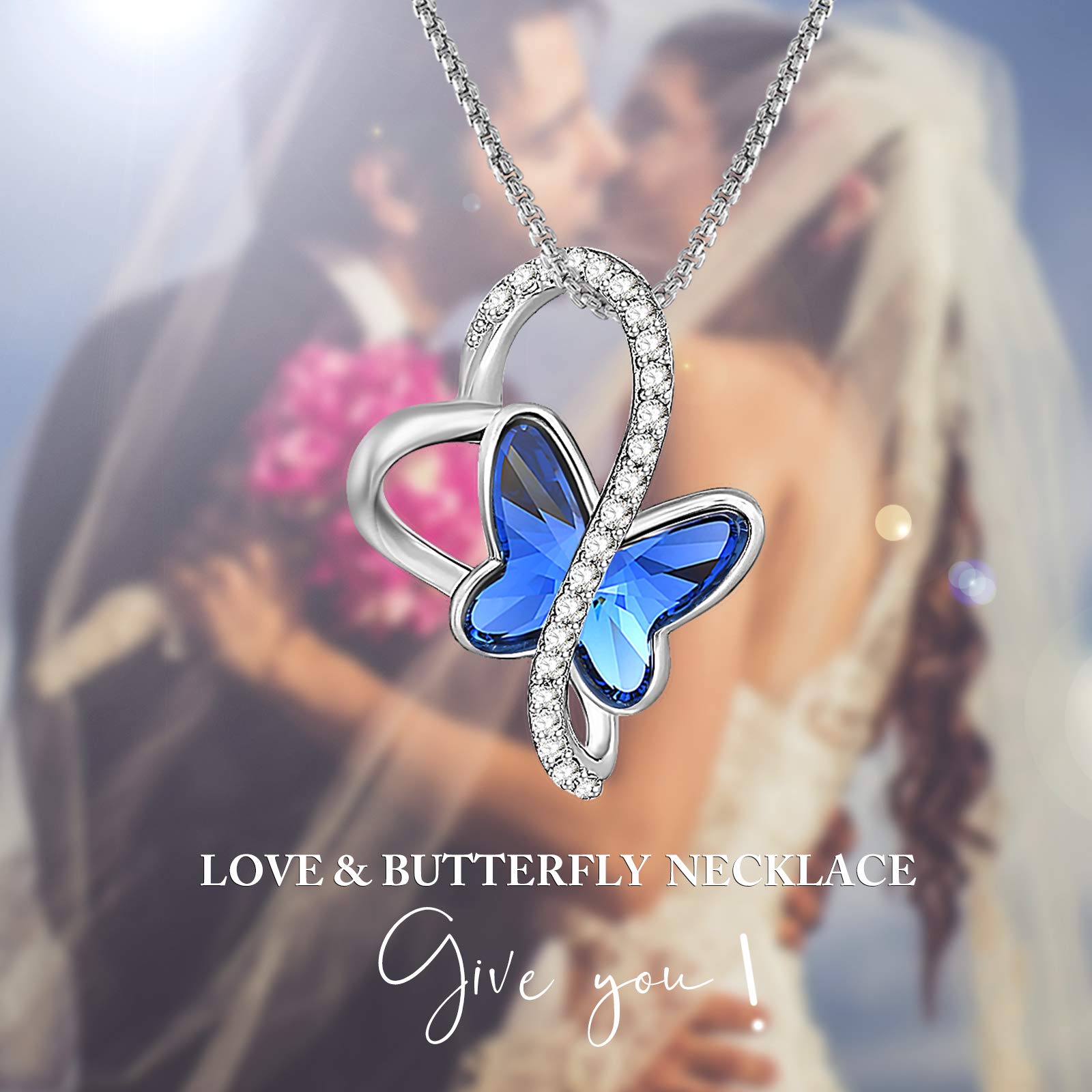 GEORGE · SMITH Collana Farfalla per Donna Ragazze, Collana Ciondolo Cuore Placcata Argento, Gioielli Regali San Valentino Natale per Donne (Blu)