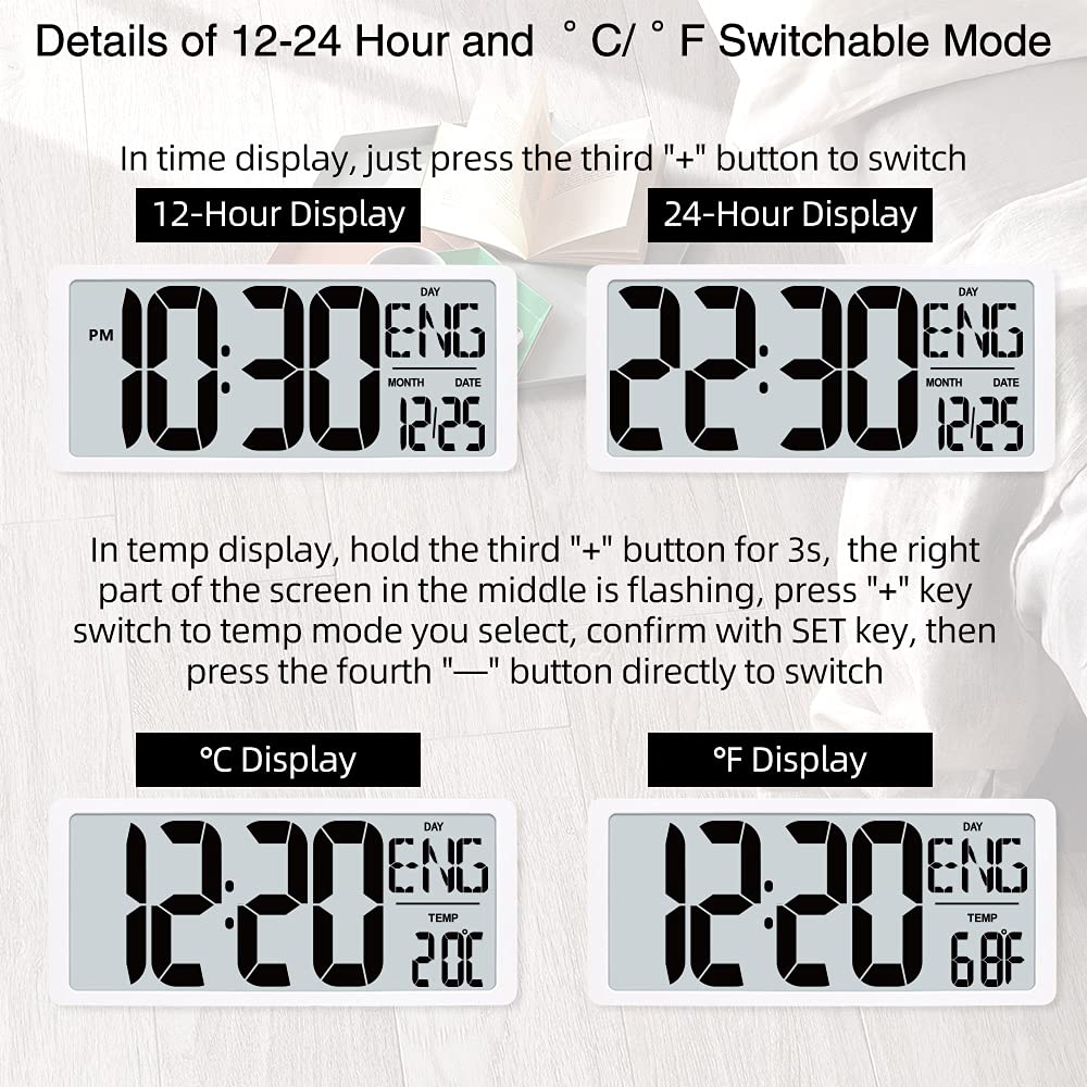 Buy TXL Extra Large Digital Wall Clock with Backlight, 16.9" Oversize Battery Operated Alarm