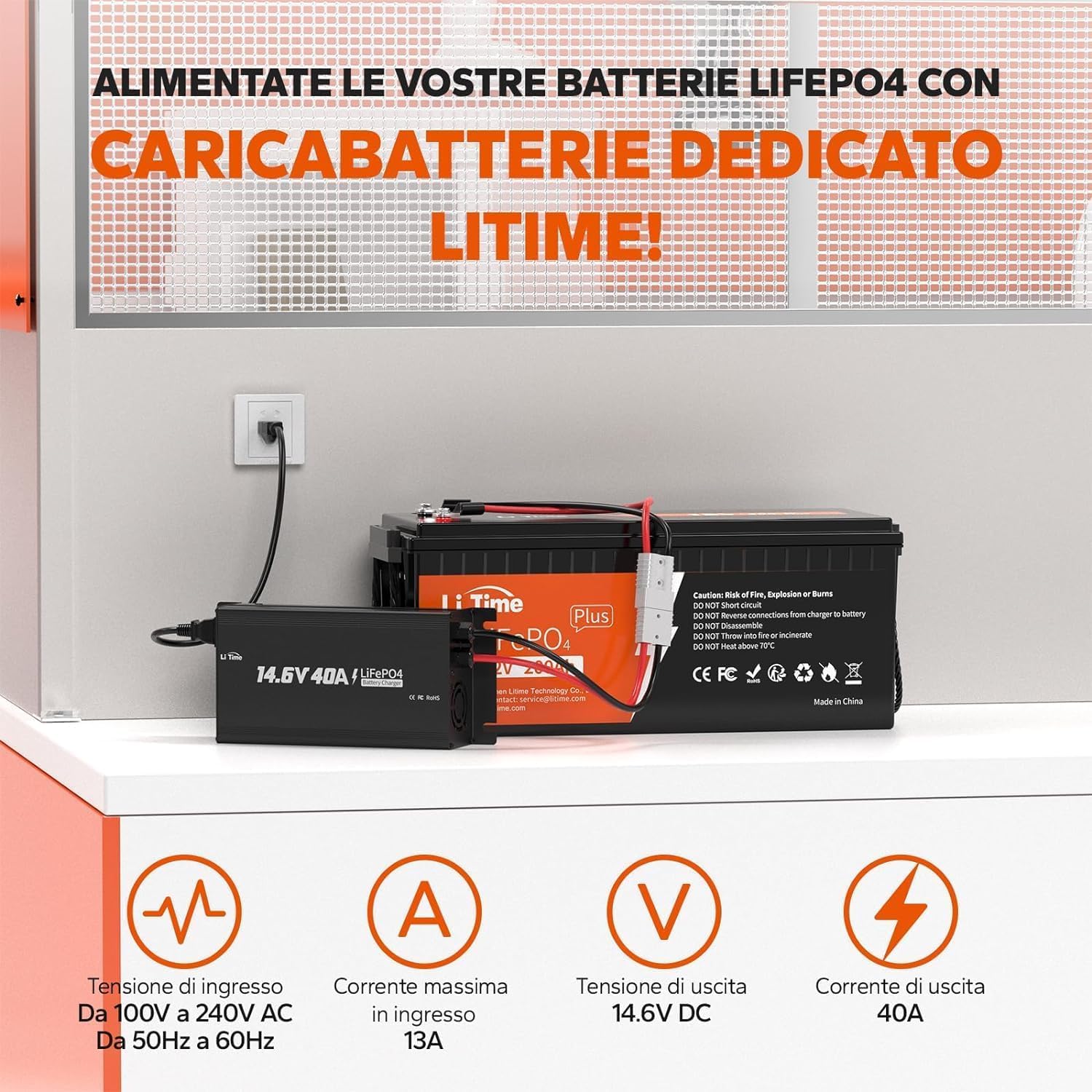 LiTime Batteria al Litio LiFePO4 12V 200Ah Plus per Camper, 4000-15000 Cicli Profondi, BMS 200A, Energia 2560Wh, Perfetta per RV, Furgone Camperizzato, Sistema Solare, Barche, Caravan, Off-grid