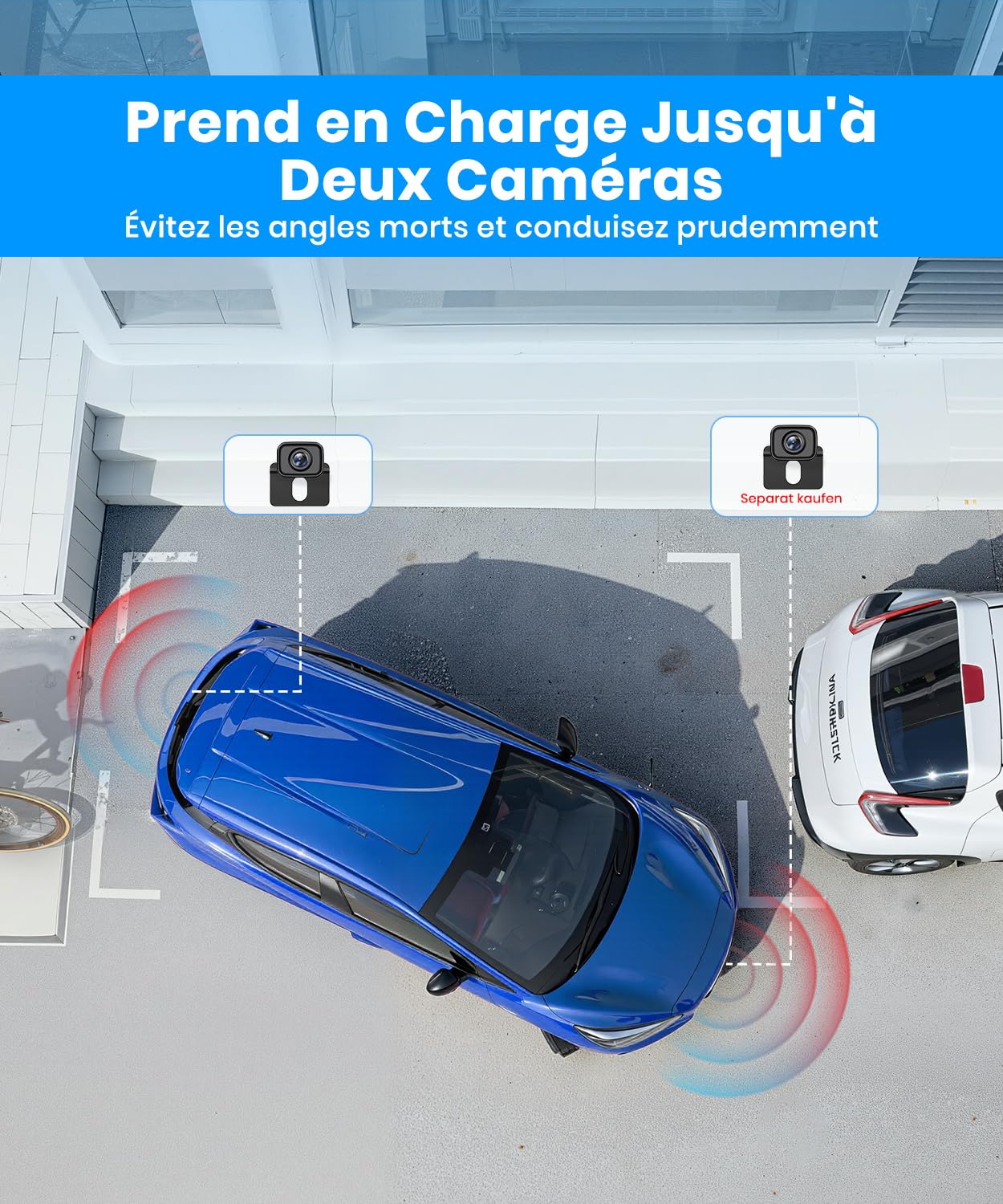 AUTO-VOX W12 Caméra de Recul sans Fil : Écran 5" 1080P, Double Canal, Installation Rapide, Signal Numérique Stable, IP69K Étanche & Vision Nocturne, pour Voiture, SUV, Camping-Car, Remorque