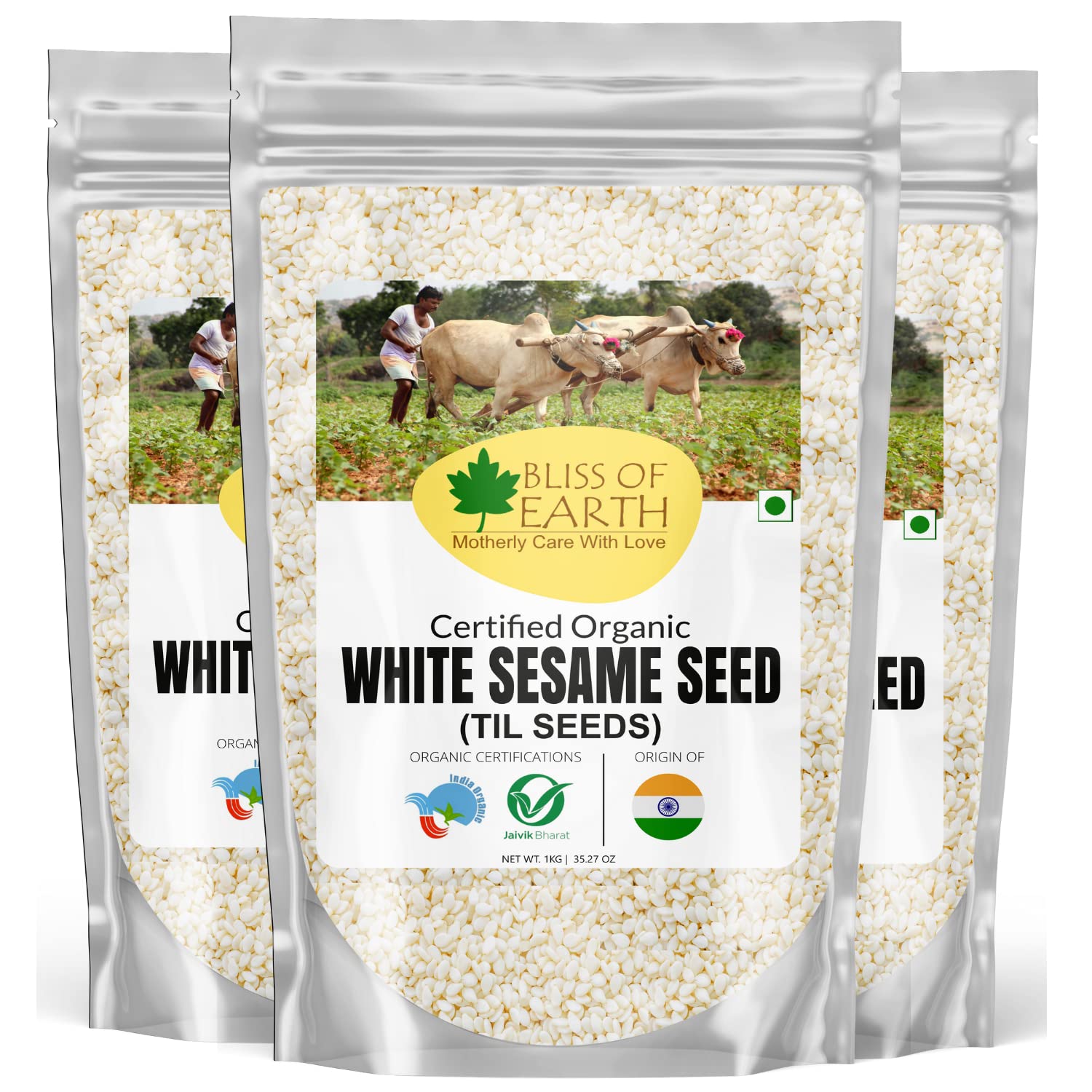 Bliss of Earth Sesame Seeds 1kg Organic White For Eating, Raw Til Seeds