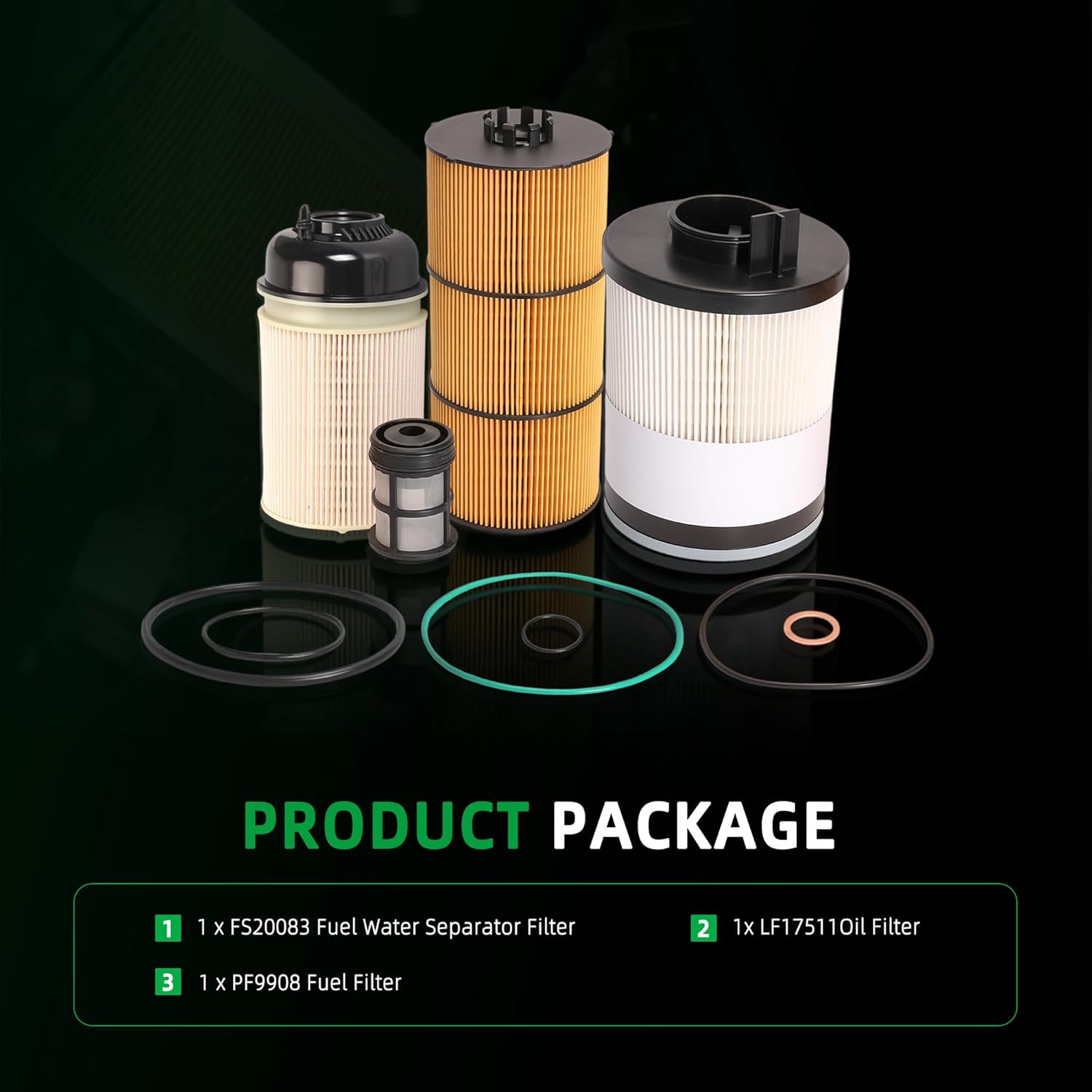 FS20083 Fuel Water Separator Filter LF17511 Oil Filter and PF9908 Fuel Filter Compatible with ISX DD13 DD15 DD16 Detroit Diesel Engines, OE FS20083 LF17511 PF9908