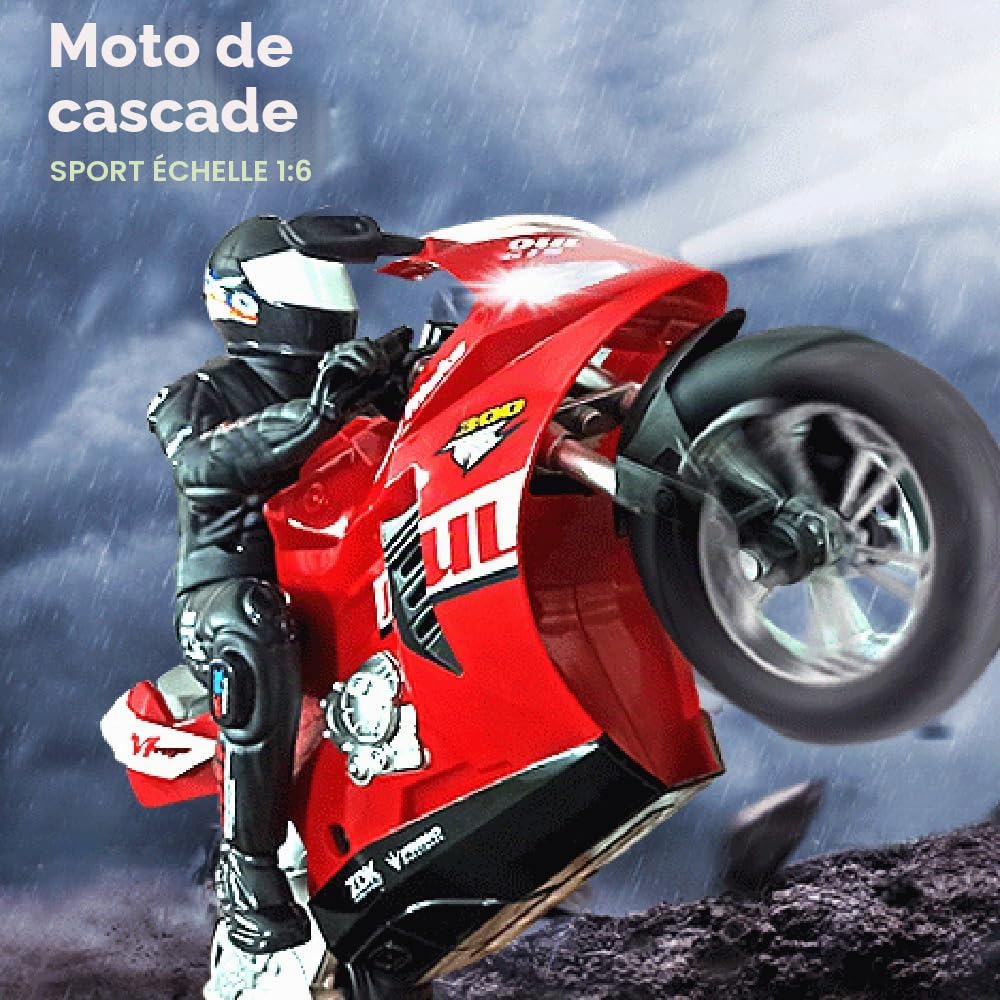 Goolsky Moto de cascade télécommandée auto-équilibrée 1/6 2,4 G moto télécommandée qui tourne en place / équilibre auto-stabilisant / drift à 360°